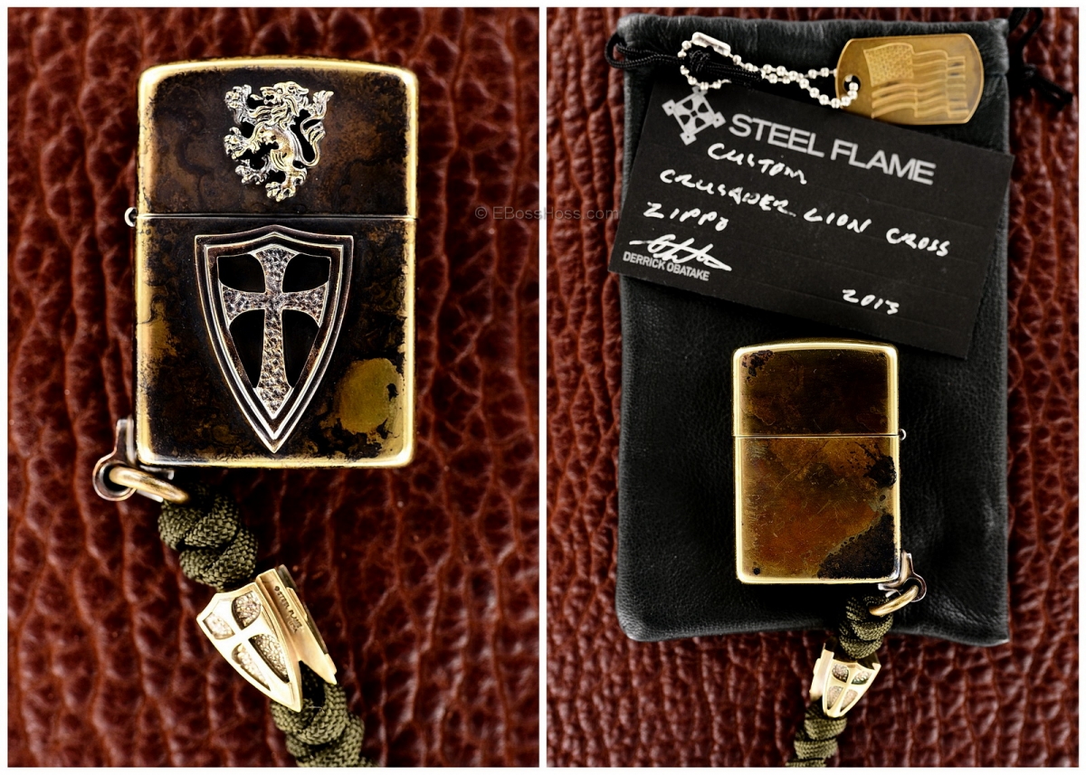 Steel Flame Custom Crusader Lion Cross Zippo w/Cross Bead