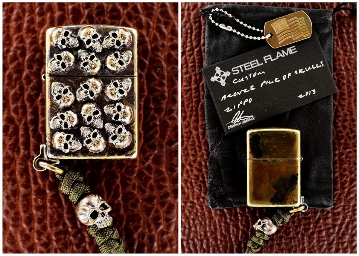 Steel Flame Custom Bronze Pile of Skulls Zippo