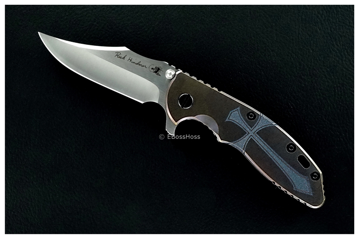 Rick Hinderer / Steel Flame Engraved Custom XM-18 TI-handled Bowie Flipper