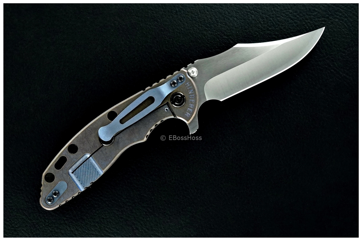 Rick Hinderer / Steel Flame Engraved Custom XM-18 TI-handled Bowie Flipper
