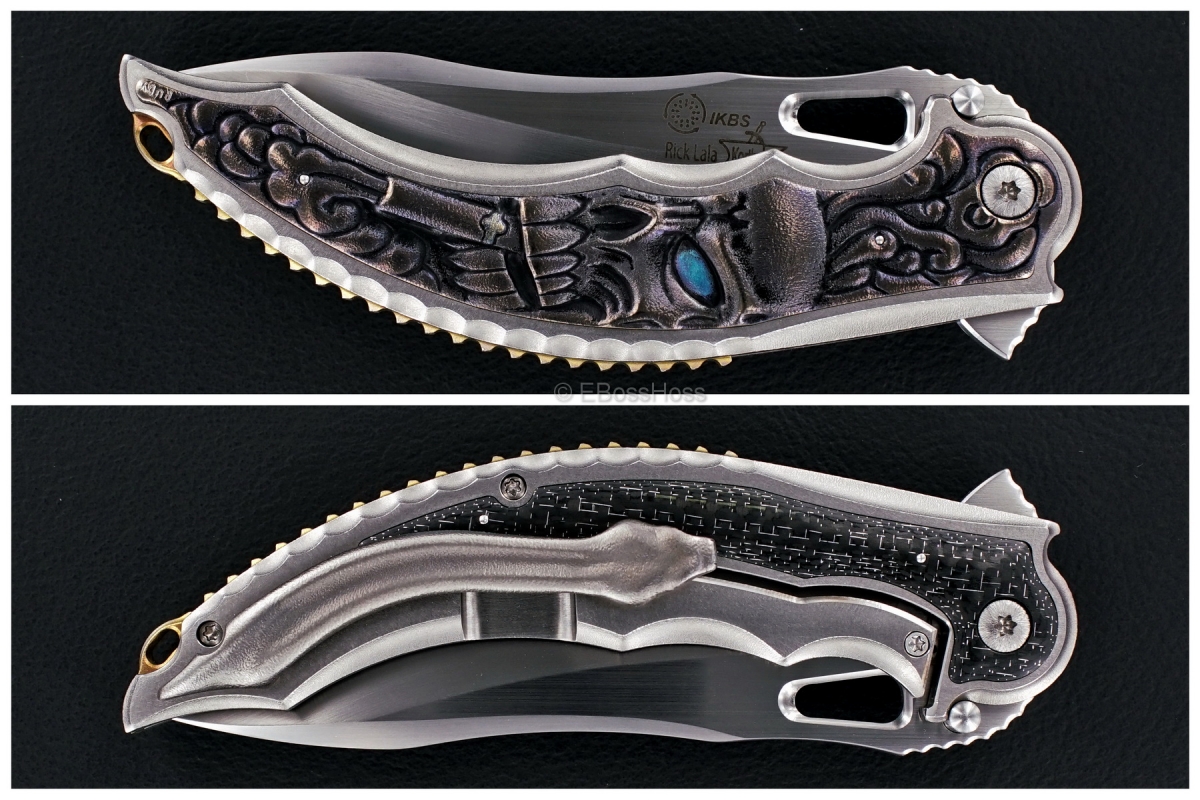 Korth Cutlery Custom Carved Cigar-Smoking Skull Reptile Flipper