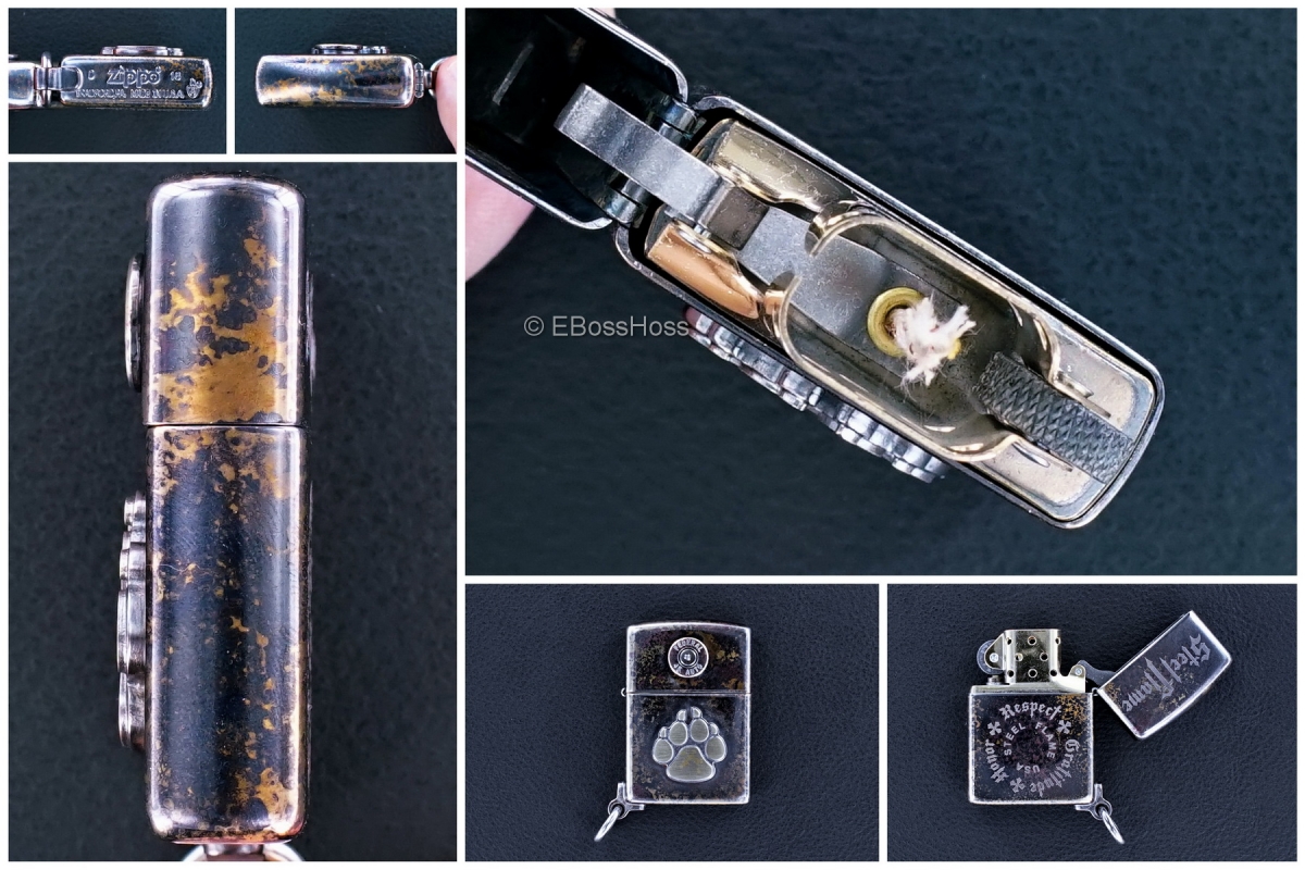 Steel Flame Bronze Dog Paw / Federal 45 Zippo Lighter
