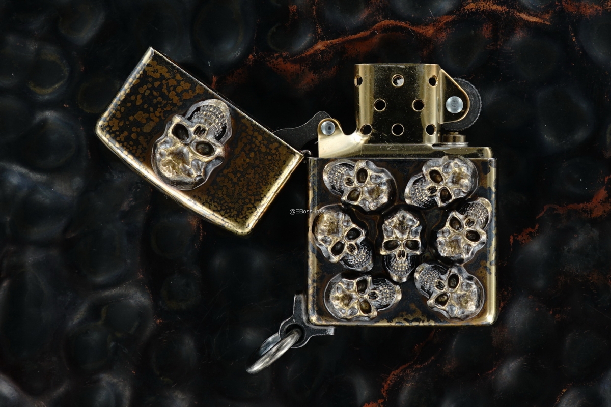 Steel Flame One-Off Custom Bronze Pile of Skulls Zippo