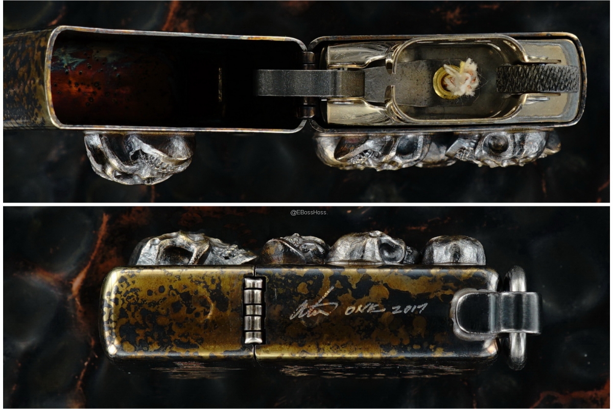 Steel Flame One-Off Custom Bronze Pile of Skulls Zippo
