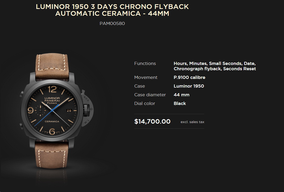 Panerai (Officine Panerai) 580 Luminor Ceramica Flyback Chrono - PAM00580