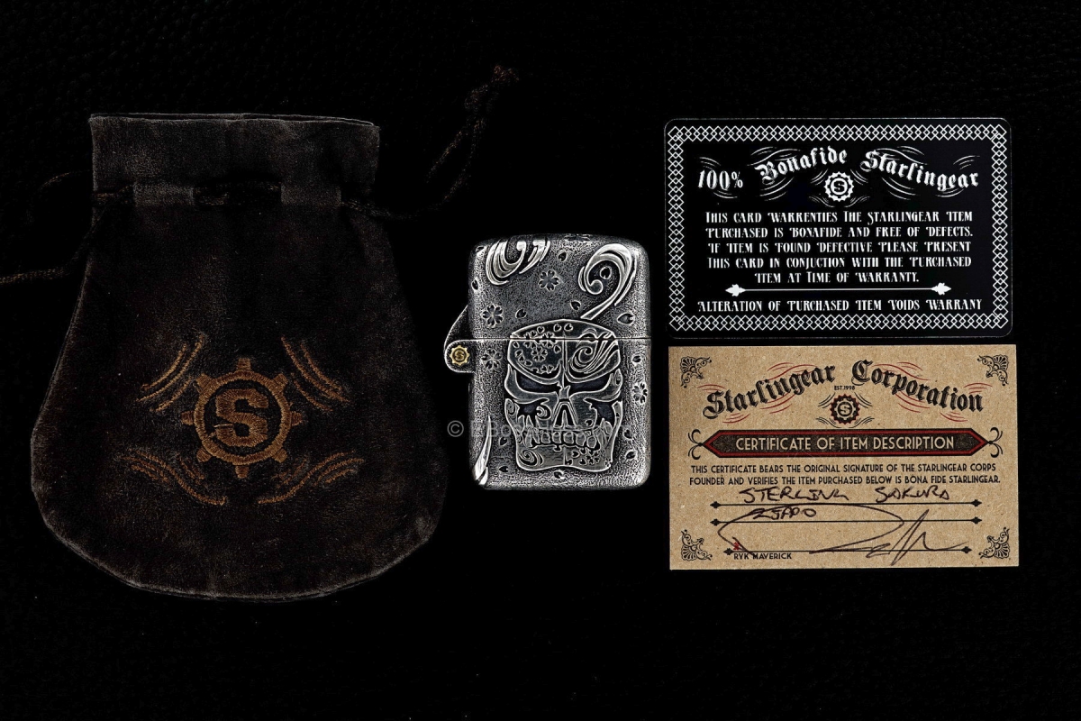 Starlingear Custom Cast Sterling-Silver Sakura Zippo Lighter