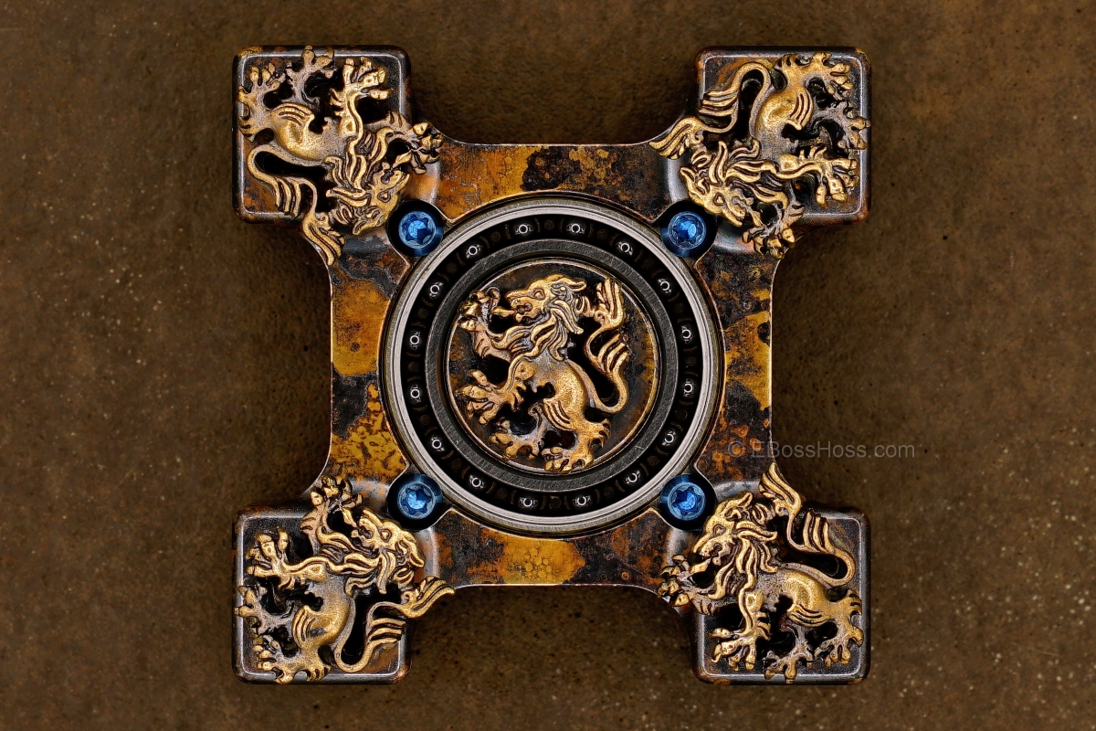 Steel Flame Executive SLEDGE 3-D Bronze Crusader Lions Ring Spin