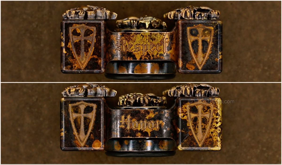 Steel Flame Executive SLEDGE 3-D Bronze Crusader Lions Ring Spin