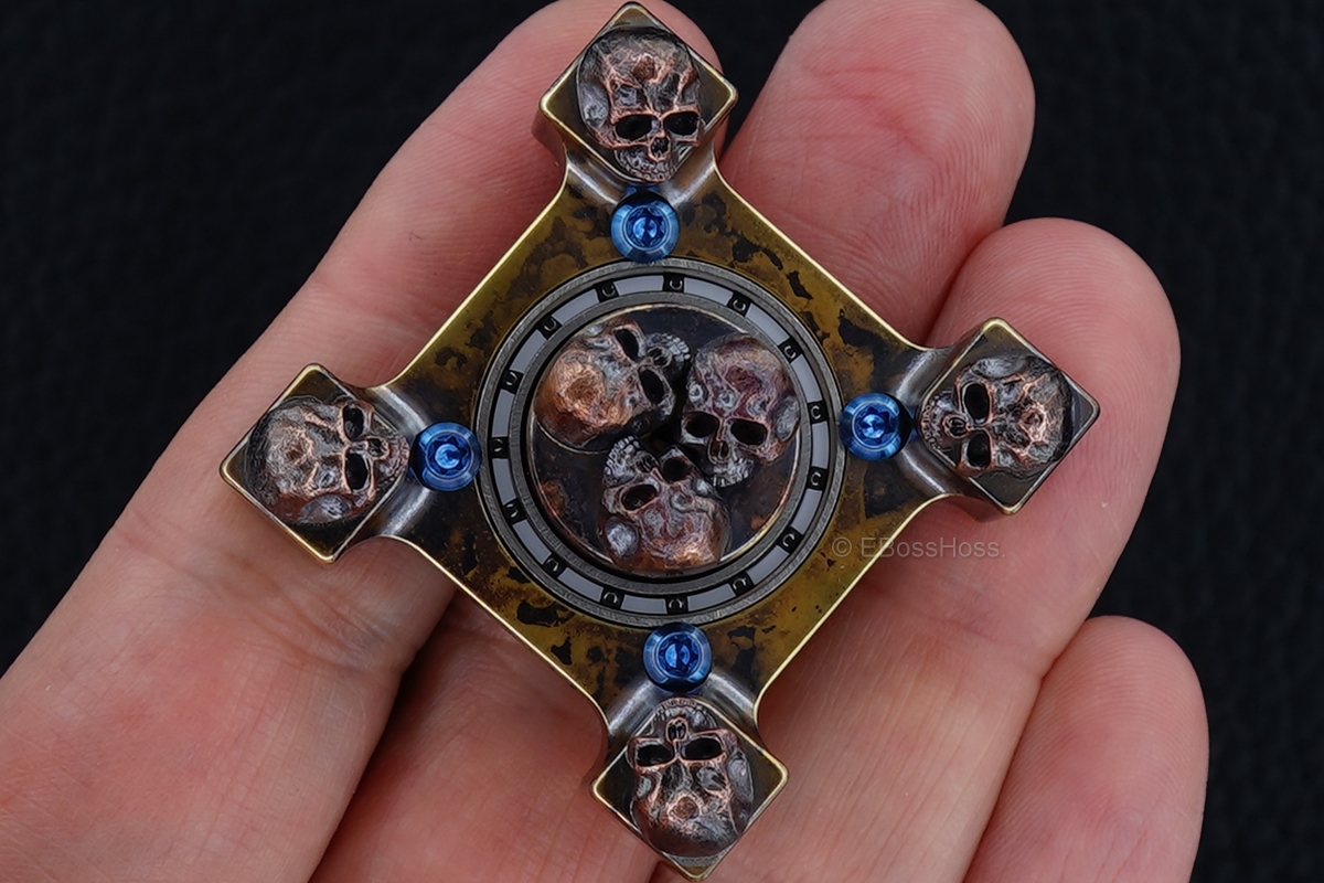 Steel Flame 3-D Copper Pile of Skulls Ring Spin KillBoX