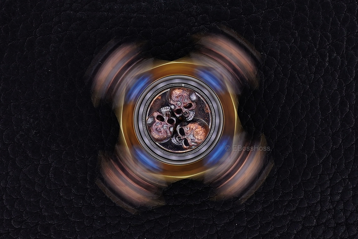 Steel Flame 3-D Copper Pile of Skulls Ring Spin KillBoX