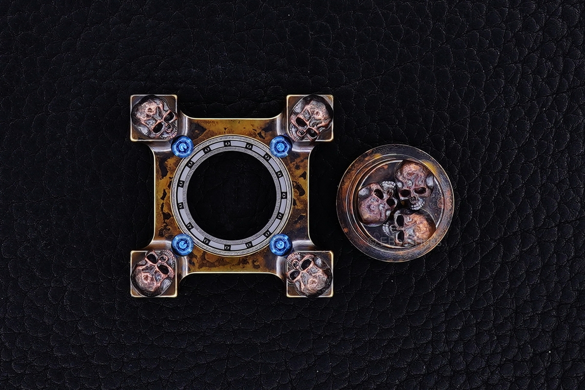 Steel Flame 3-D Copper Pile of Skulls Ring Spin KillBoX