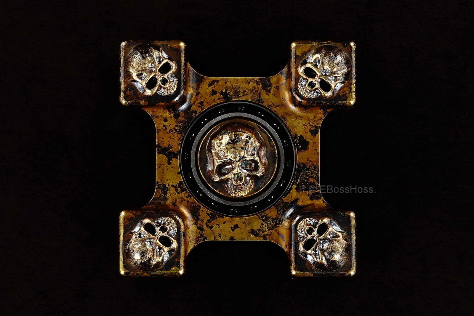 Steel Flame Executive SLEDGE XL 3-D Bronze Warrior Skulls Ring Spin