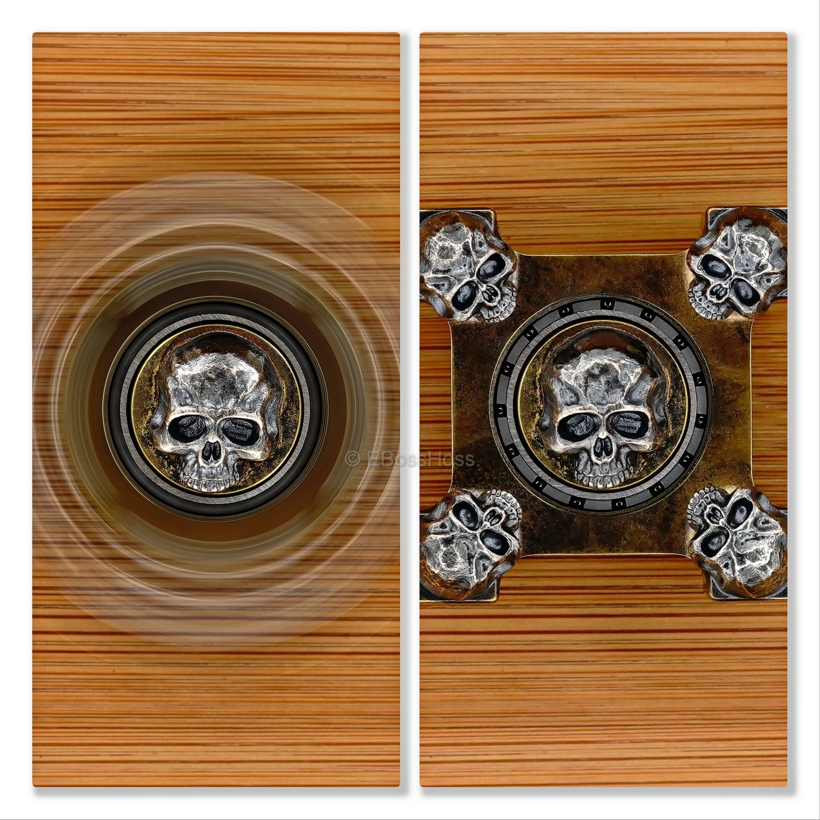 Steel Flame 3-D Sterling Silver Large Warrior Skulls Ring Spin KillBoX