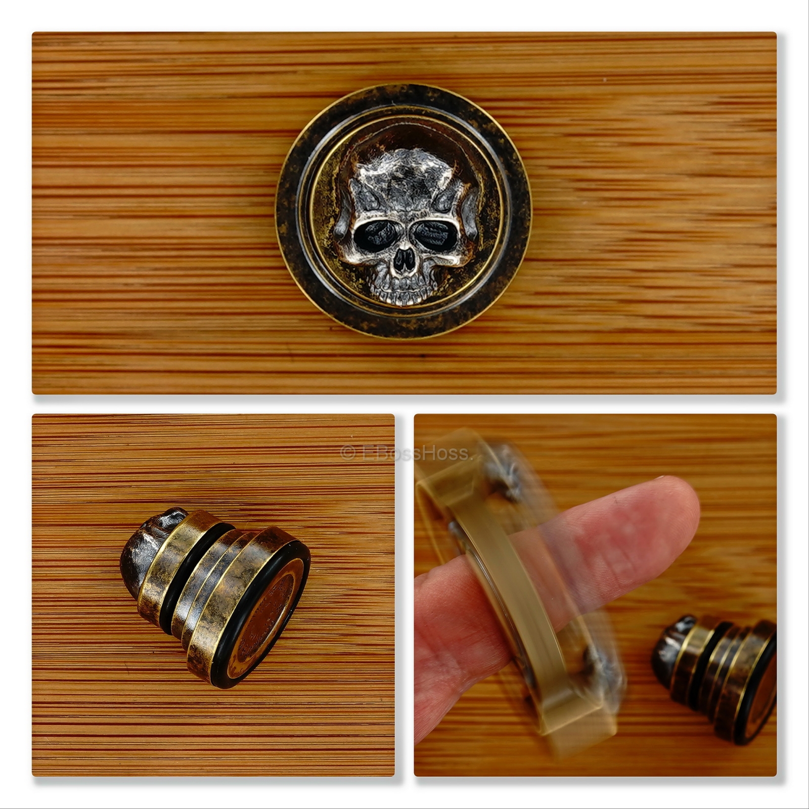 Steel Flame 3-D Sterling Silver Large Warrior Skulls Ring Spin KillBoX