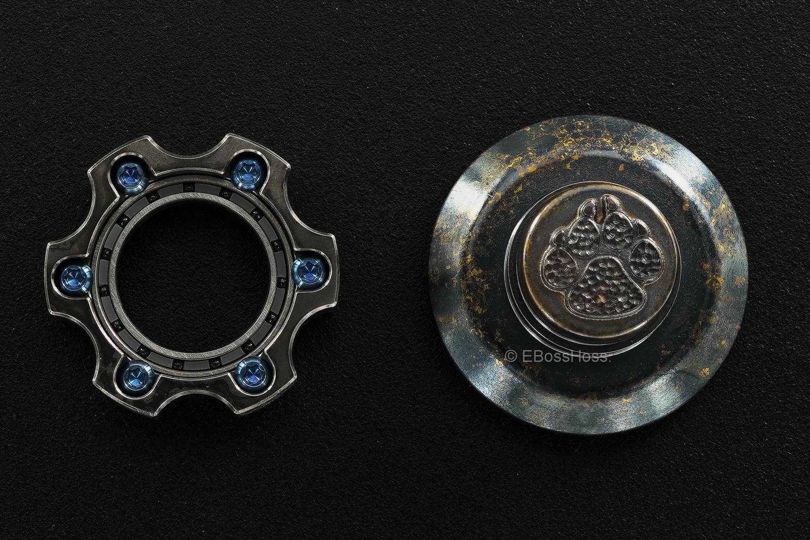 Steel Flame Cog Ring-Spin w XL 3-D Stippled Dog-Paw Slug