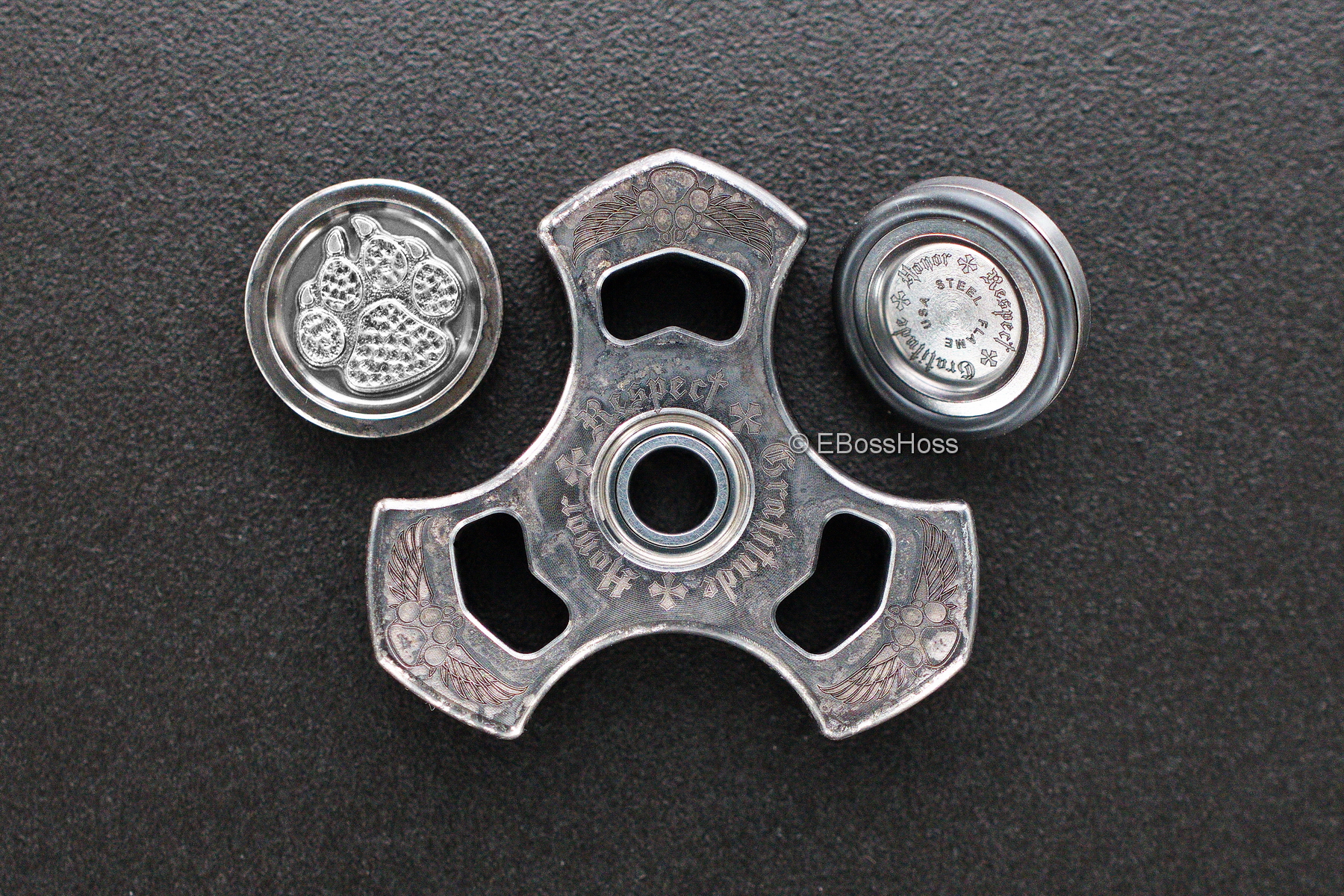 Steel Flame Stippled Dog Paw Tri-Spin