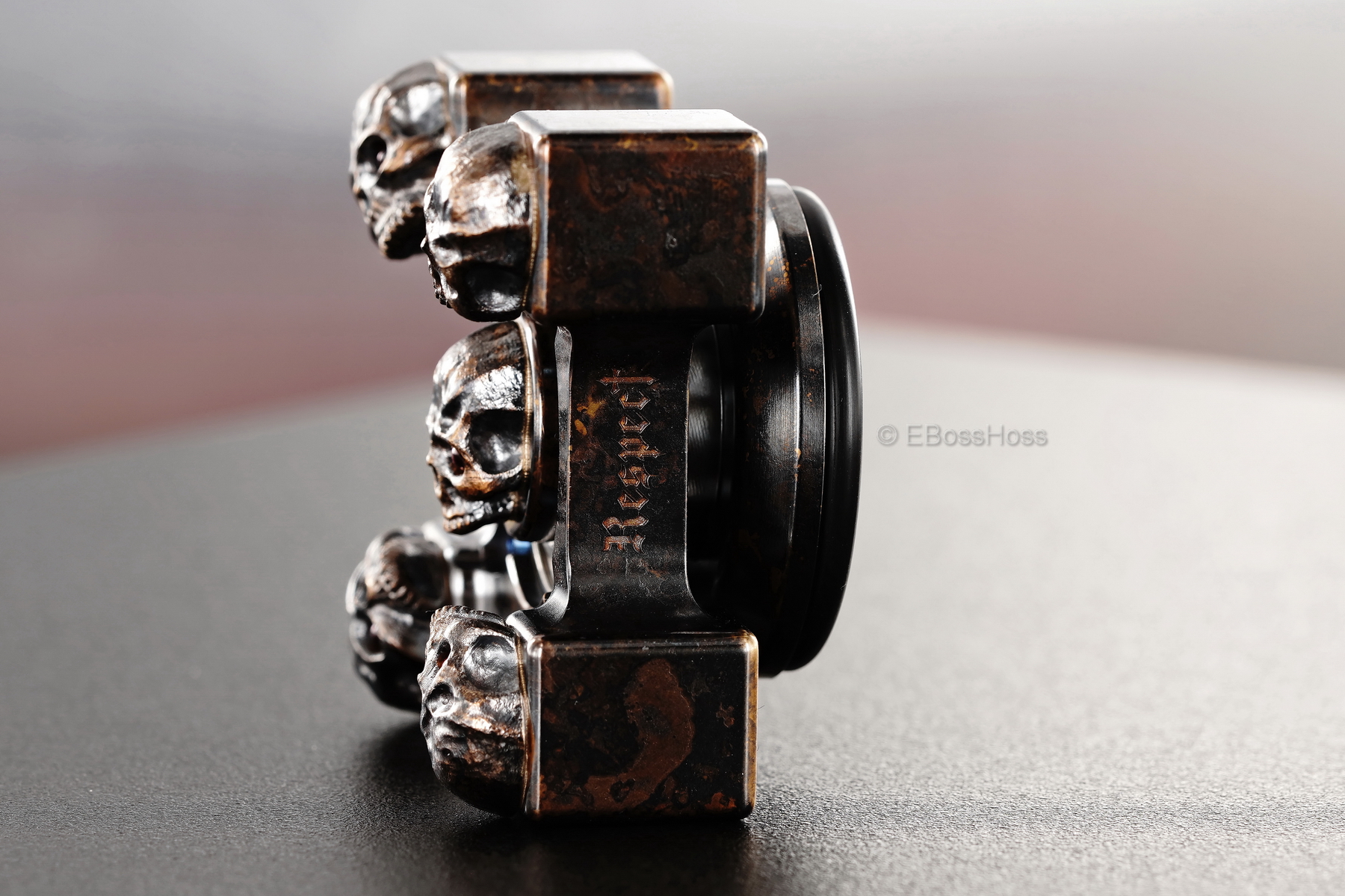 Steel Flame Executive SLEDGE XL 3-D Bronze Warrior Skulls Ring Spin