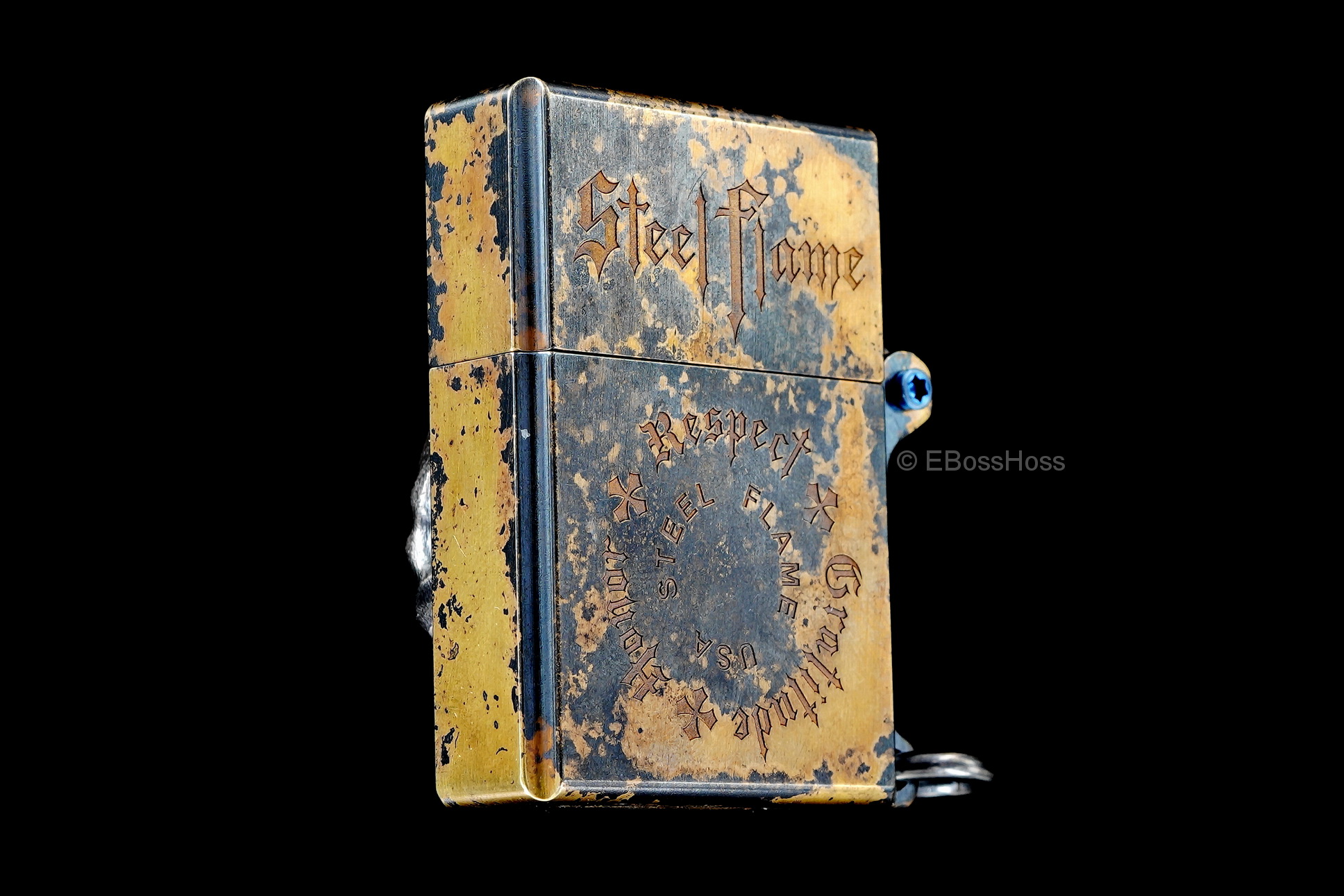 Steel Flame Custom Sledge Lighter ONE - with XXX Darkness Sterling Silver Skull by Derrick Obatake