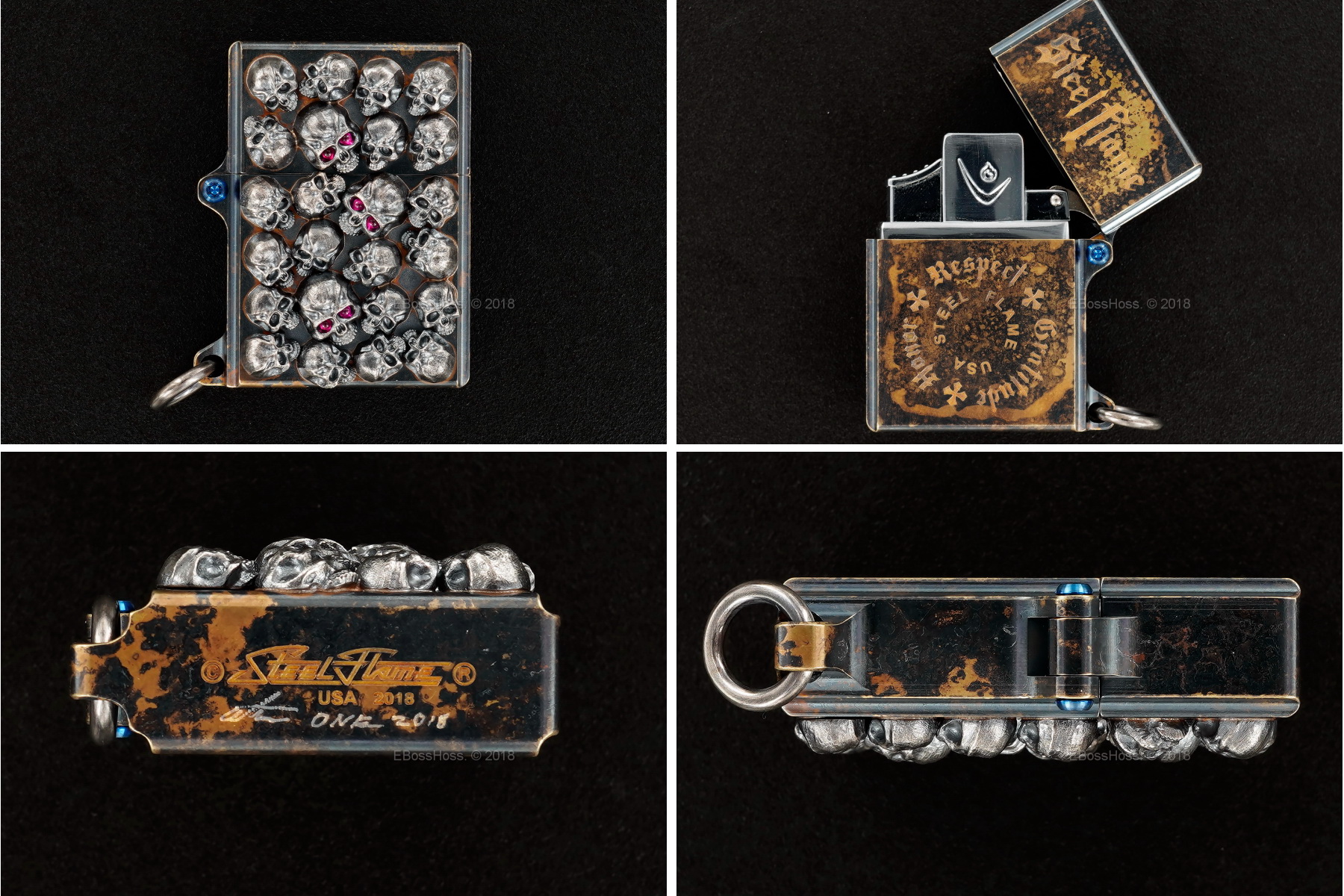 Steel Flame Custom Sledge Lighter - ONE - with Pile of Darkness Skulls in Sterling -- by Derrick Obatake