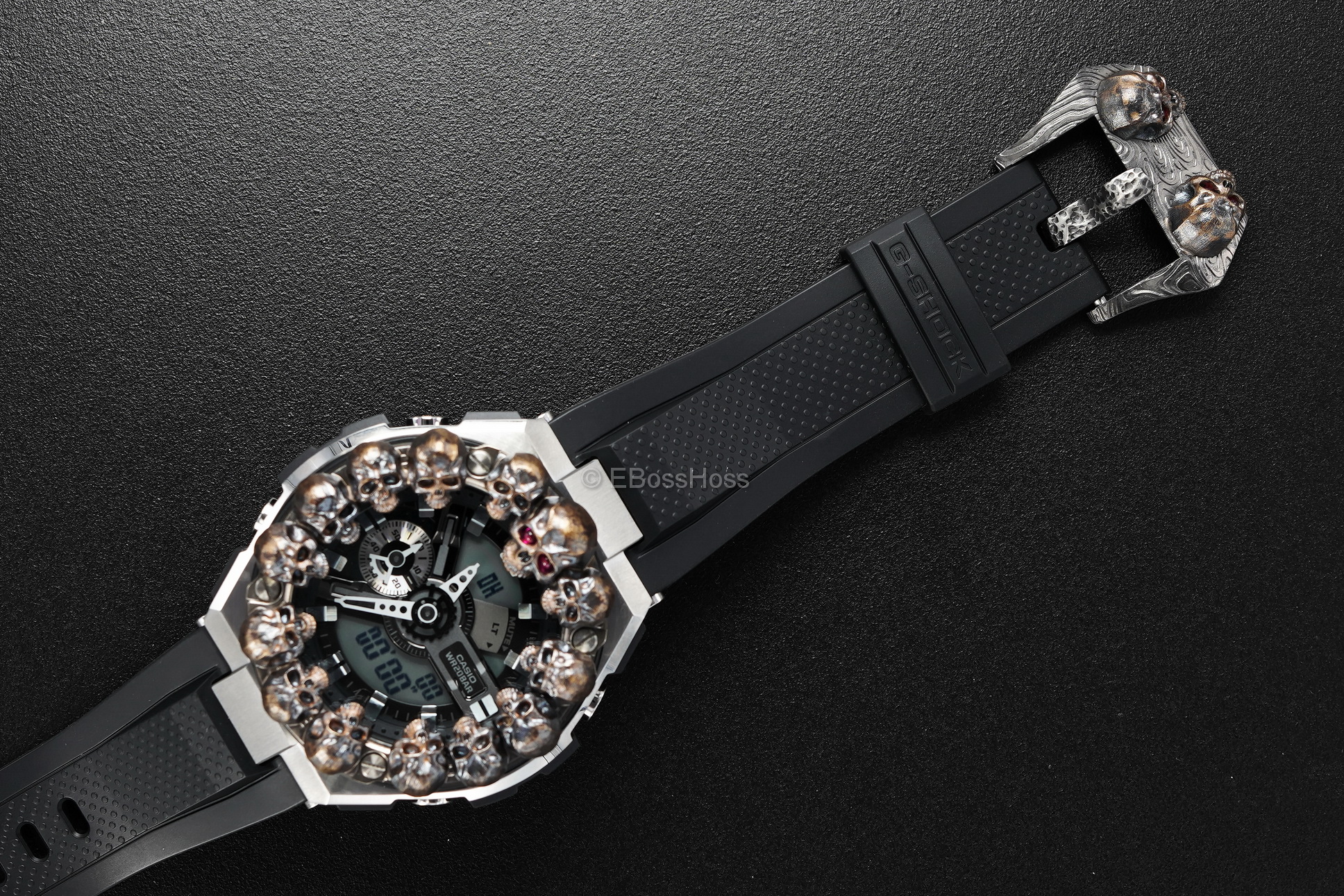 Steel Flame Custom Sledge G-Shock- ONE - with Pile of Darkness Skulls in Bronze-- by Derrick Obatake
