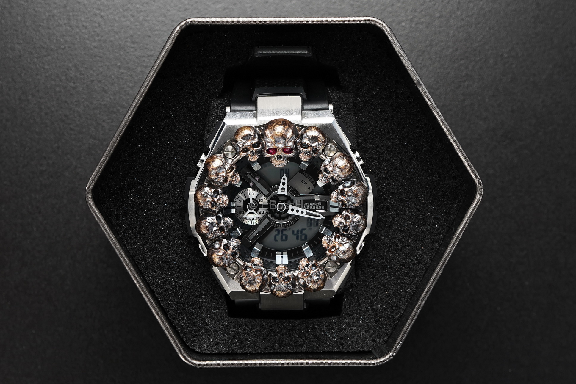 Steel Flame Custom Sledge G-Shock- ONE - with Pile of Darkness Skulls in Bronze-- by Derrick Obatake