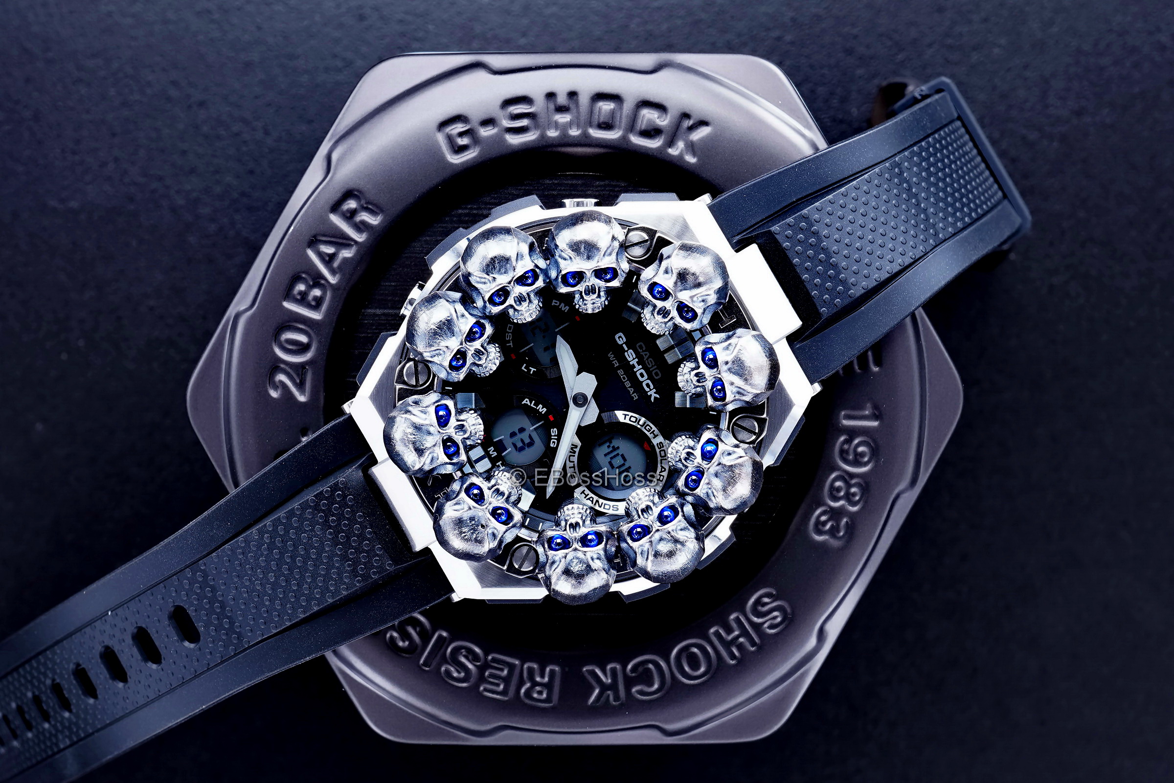 Steel Flame Custom Sterling Silver Warrior Skulls Sledge G-Shock- ONE -- by Derrick Obatake