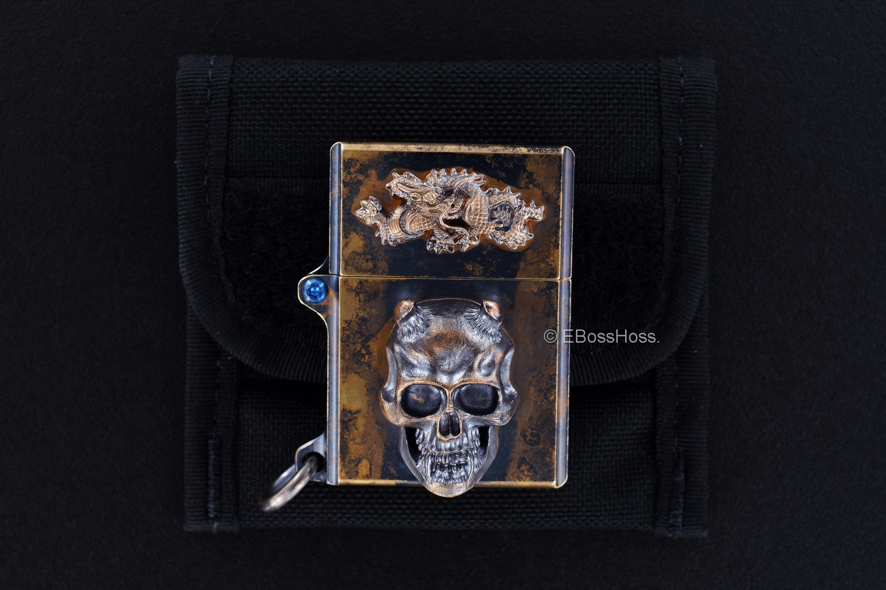 Steel Flame 3D Sledge Brass Lighter - with Hannya Skull & Chinese Dragon