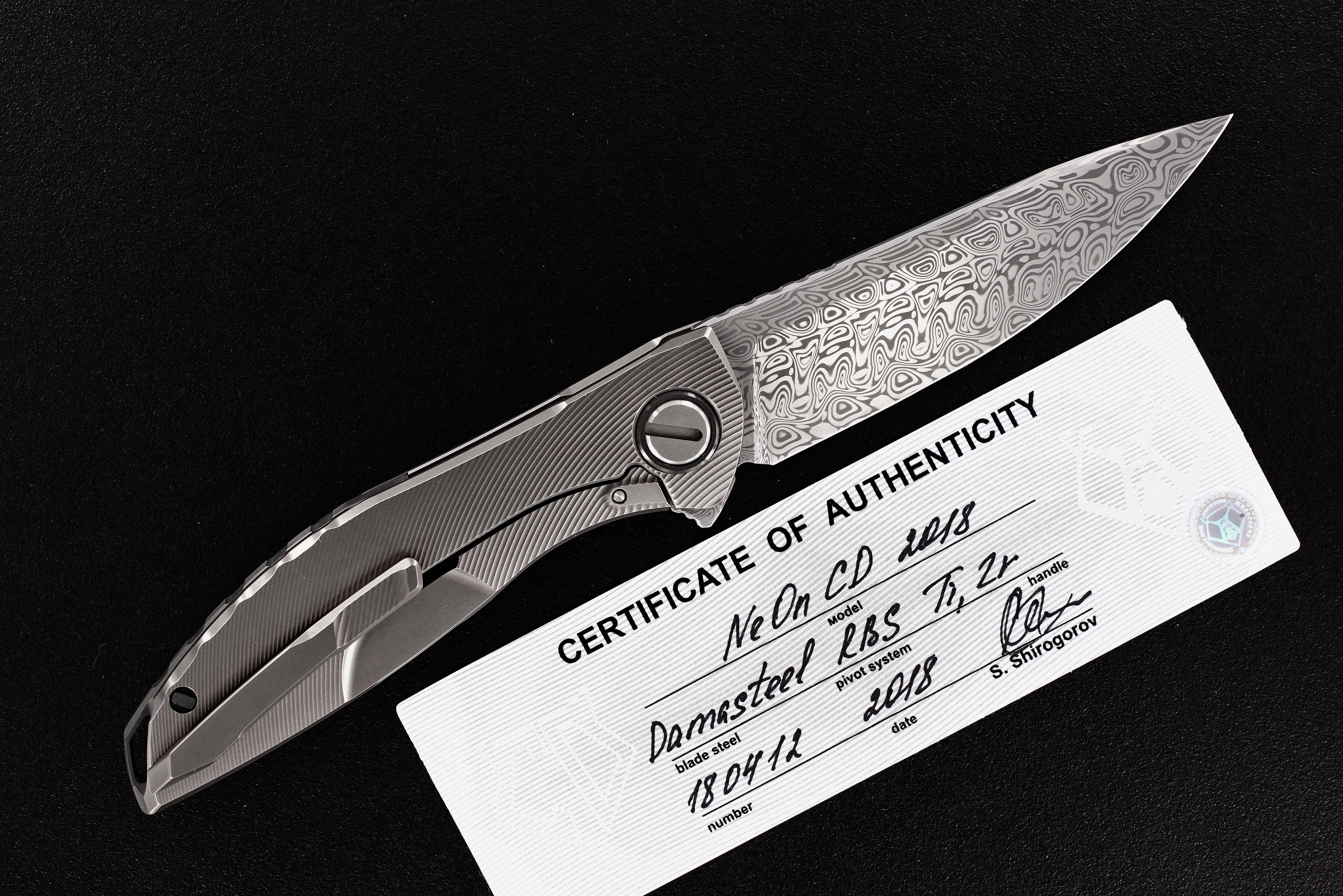 Sergey Shirogorov Custom Division Damasteel NeOn Flipper