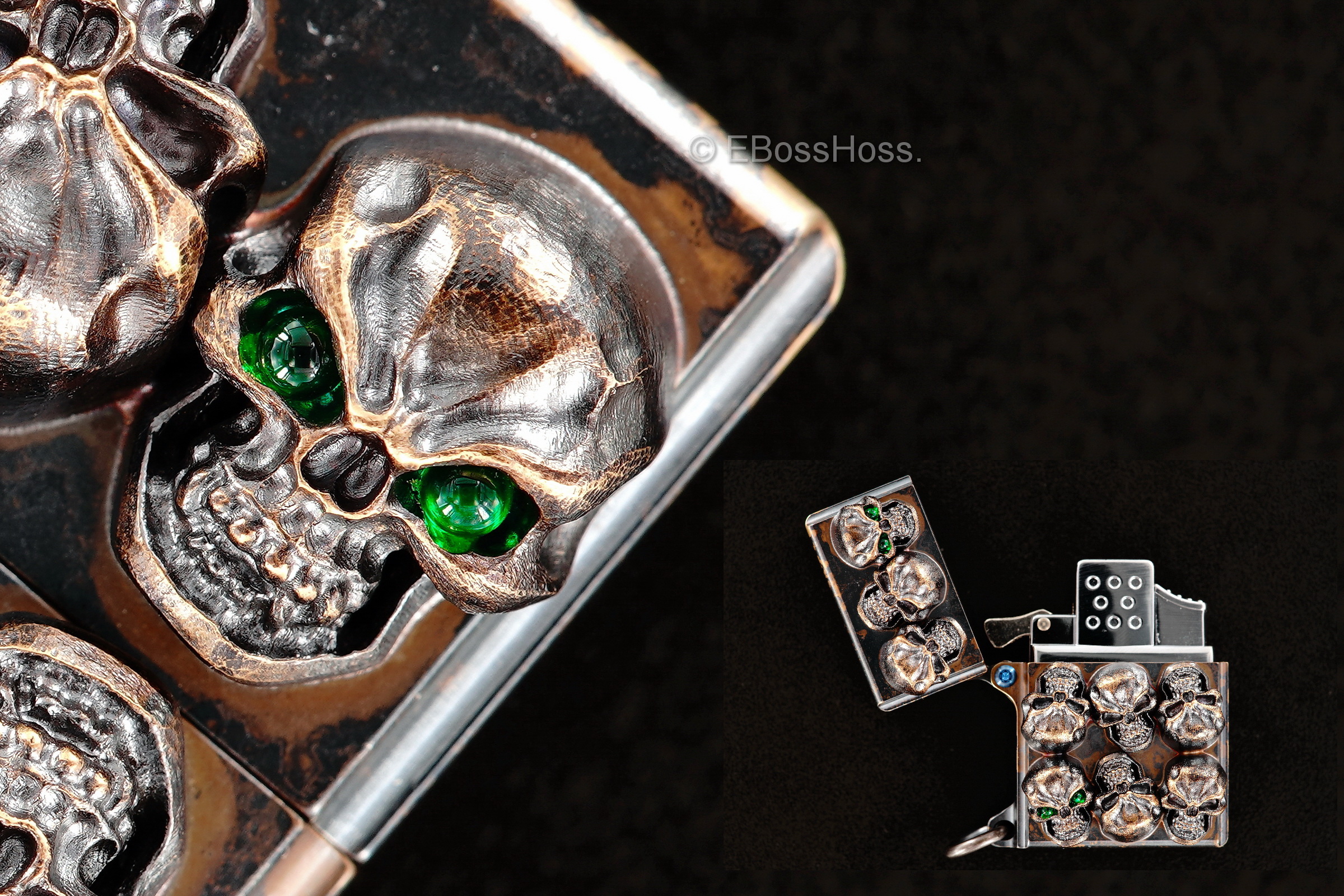 Steel Flame Custom Sledge Lighter - ONE - with Vigilant Hardness Skulls -- by Derrick Obatake