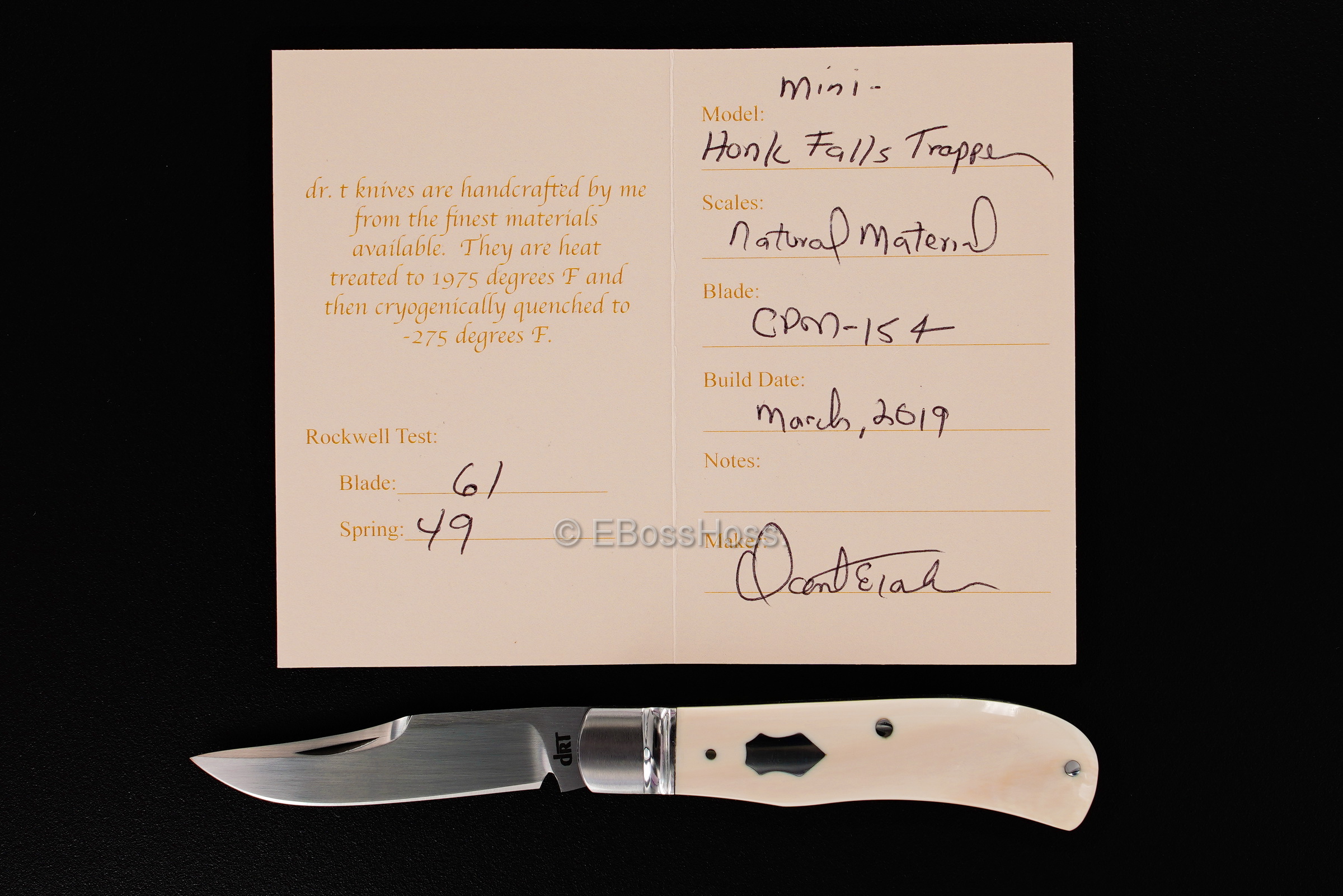 Dr T Knives / David Taber Custom Mini Honk Falls Trapper Trapper
