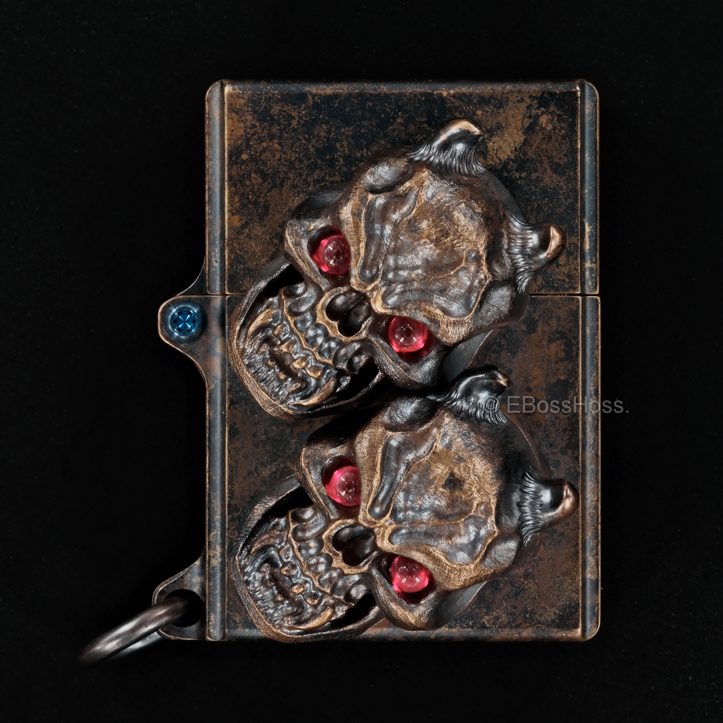 Steel Flame Custom Sledge Lighter - ONE - with XL Haynna Vigilant Skulls -- by Derrick Obatake