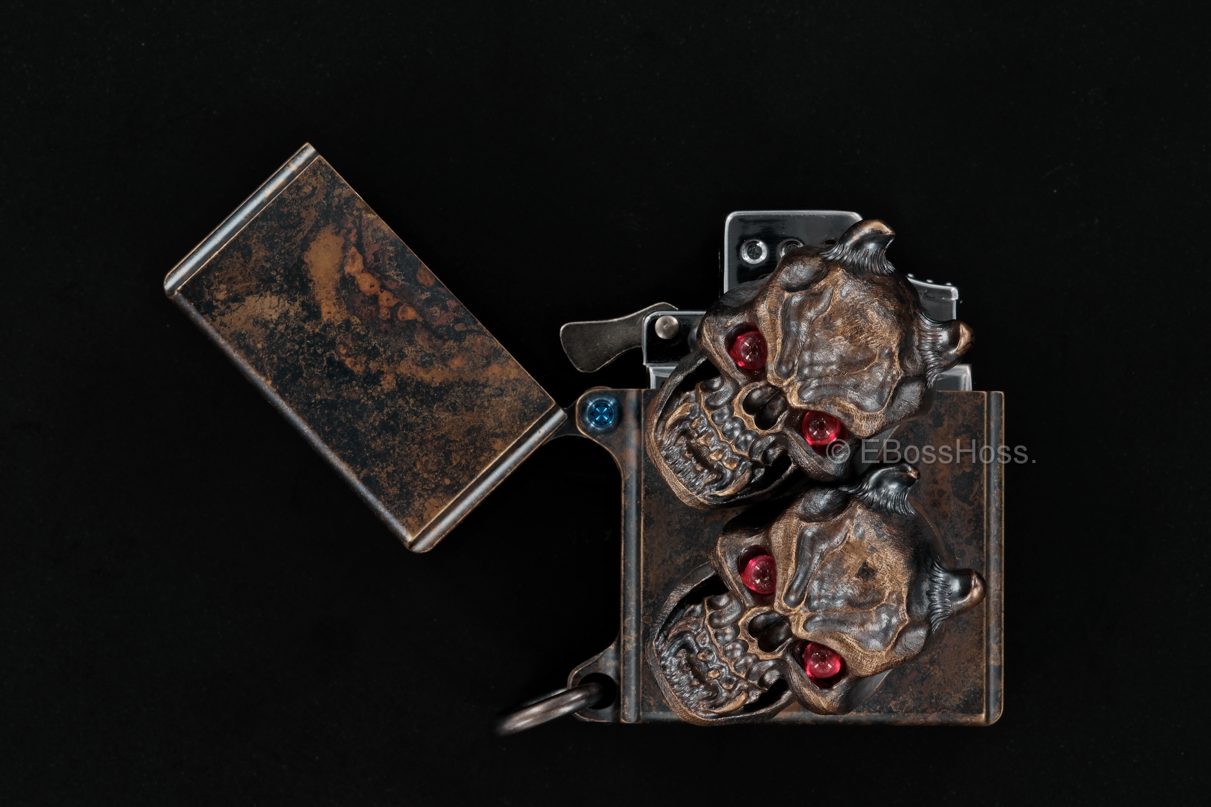 Steel Flame Custom Sledge Lighter - ONE - with XL Haynna Vigilant Skulls -- by Derrick Obatake