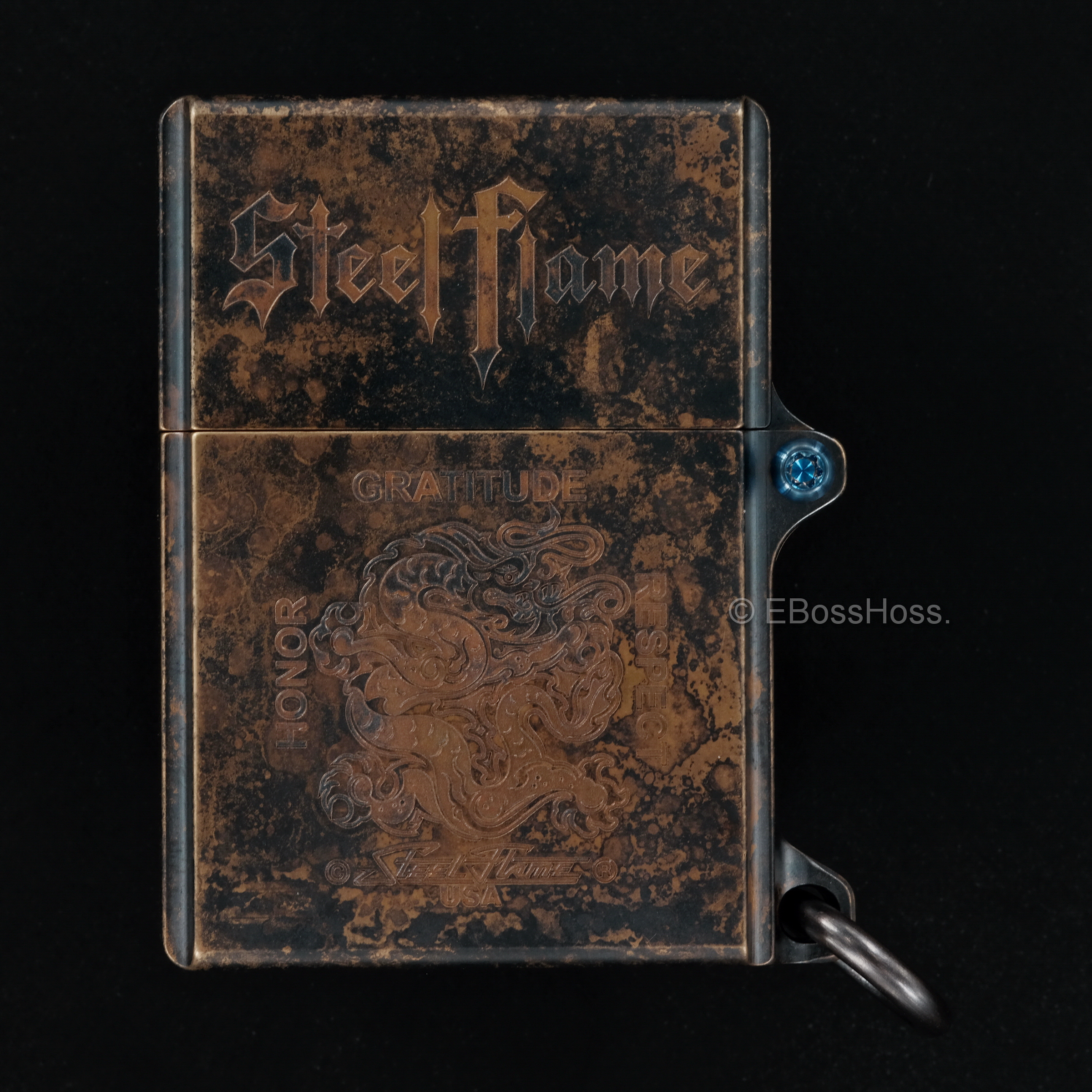 Steel Flame -ONE- Custom Sledge Lighter - with XL Haynna Vigilant Skulls -- by Derrick Obatake