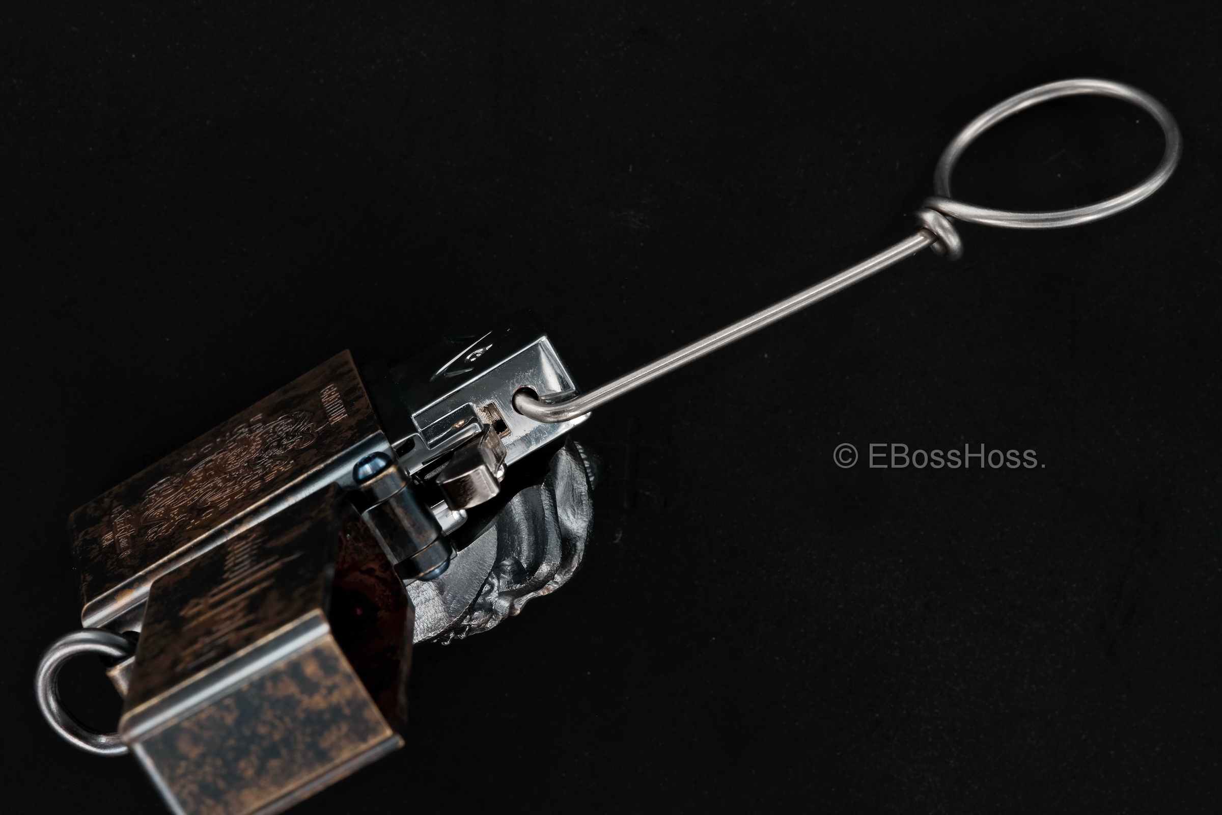 Steel Flame -ONE- Custom Sledge Lighter - with XL Haynna Vigilant Skulls -- by Derrick Obatake