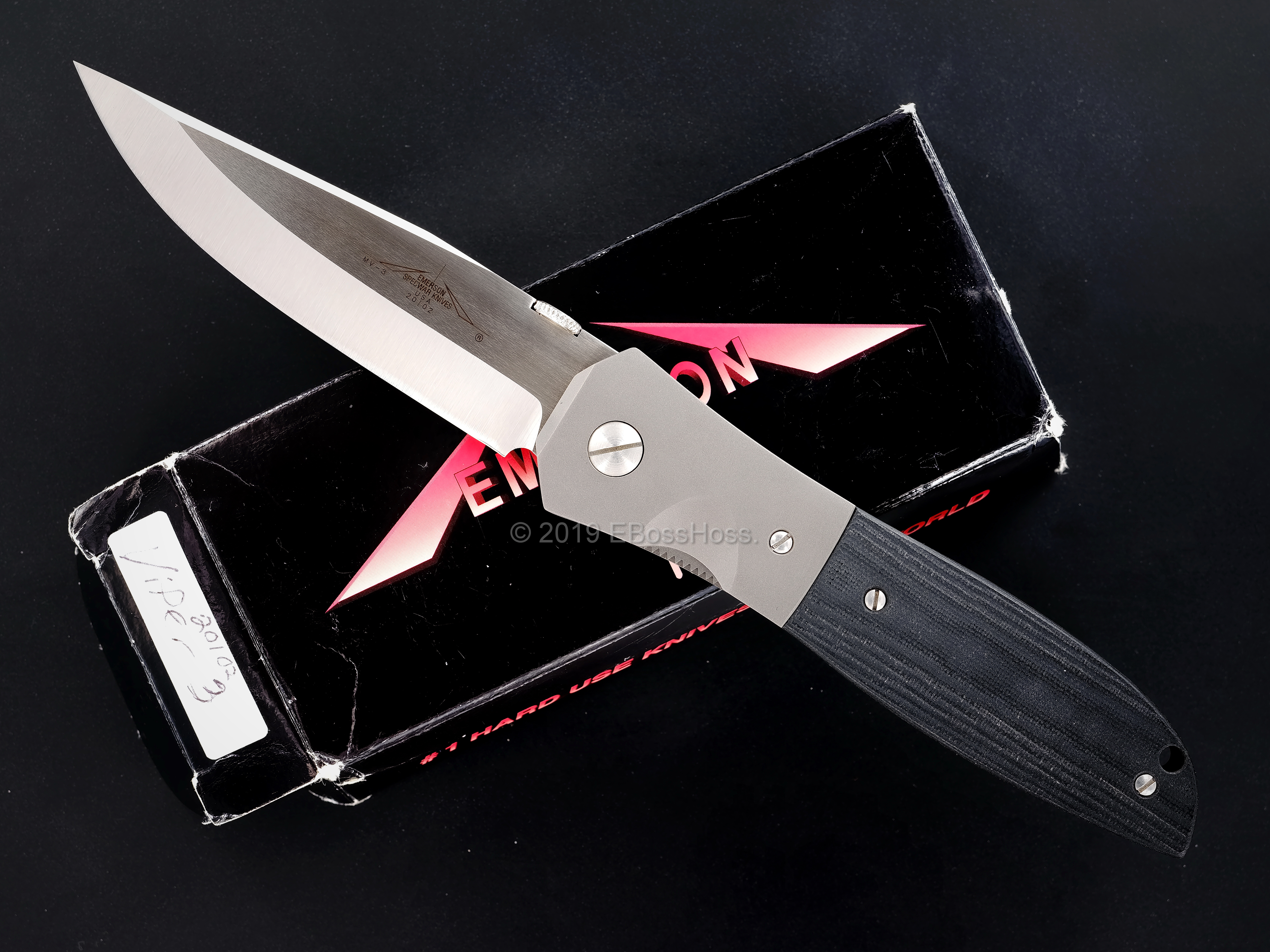 Ernie Emerson Custom Black-handled Chisel-ground Viper 3 (aka: MV-3)