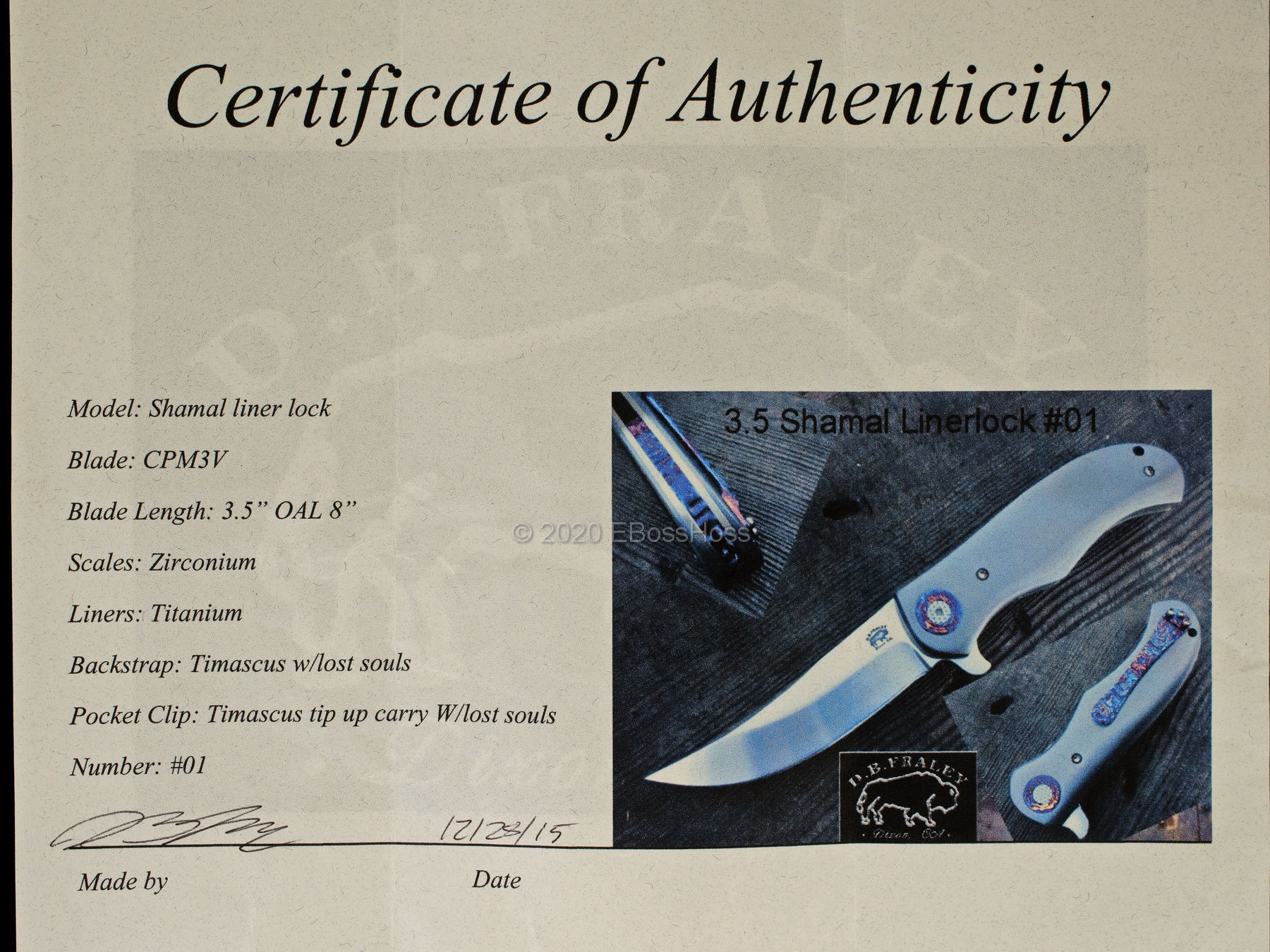 DB Fraley Custom Very Deluxe Shamal Linerlock Flipper