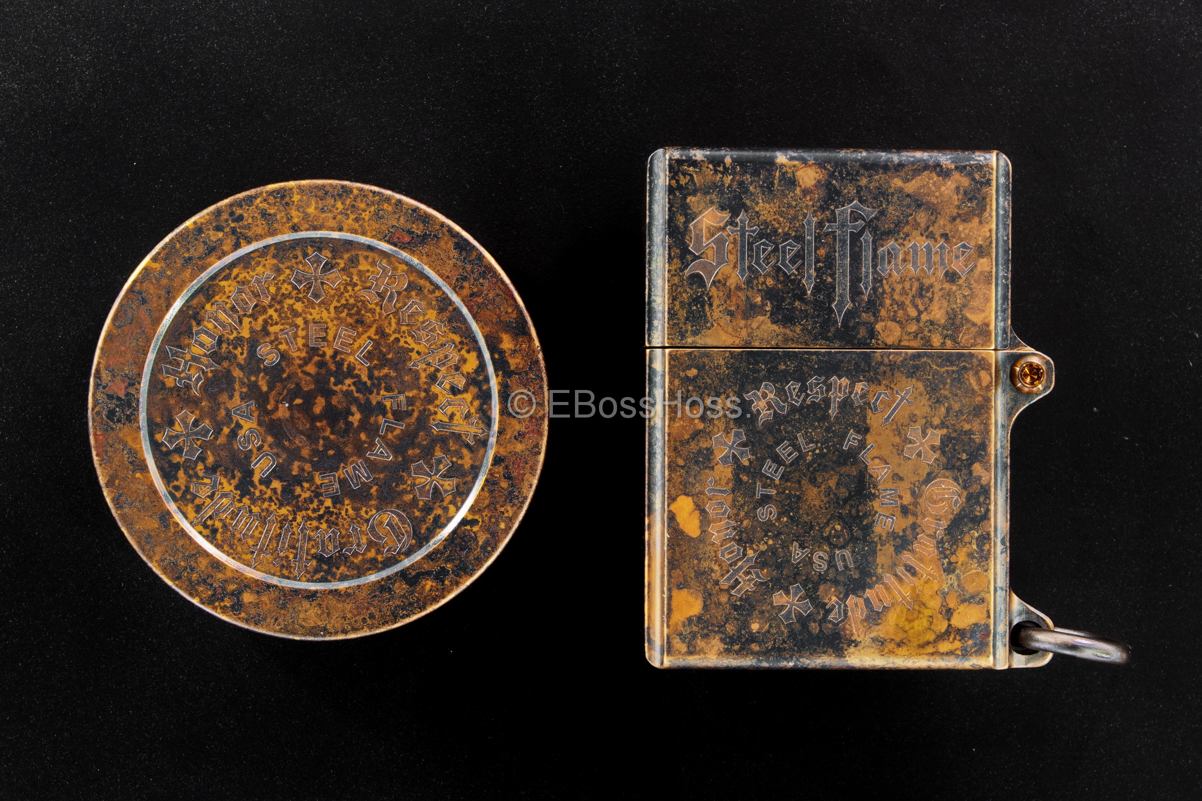 Steel Flame Vigilant ONE Set by Derrick Obatake - Sledge Lighter and matching XL Challenge Coin -- by Derrick Obatake