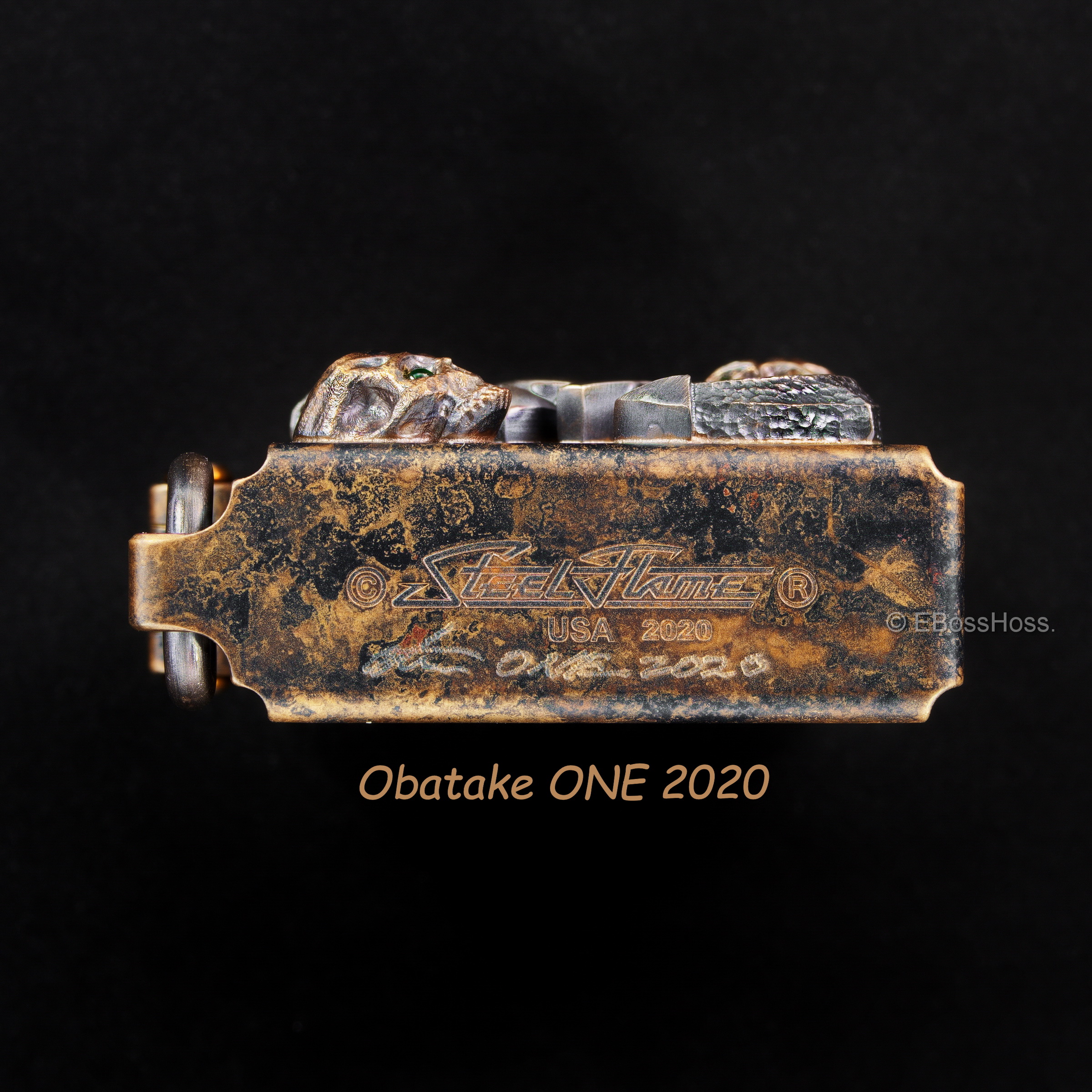 Steel Flame Vigilant ONE Set by Derrick Obatake - Sledge Lighter and matching XL Challenge Coin -- by Derrick Obatake