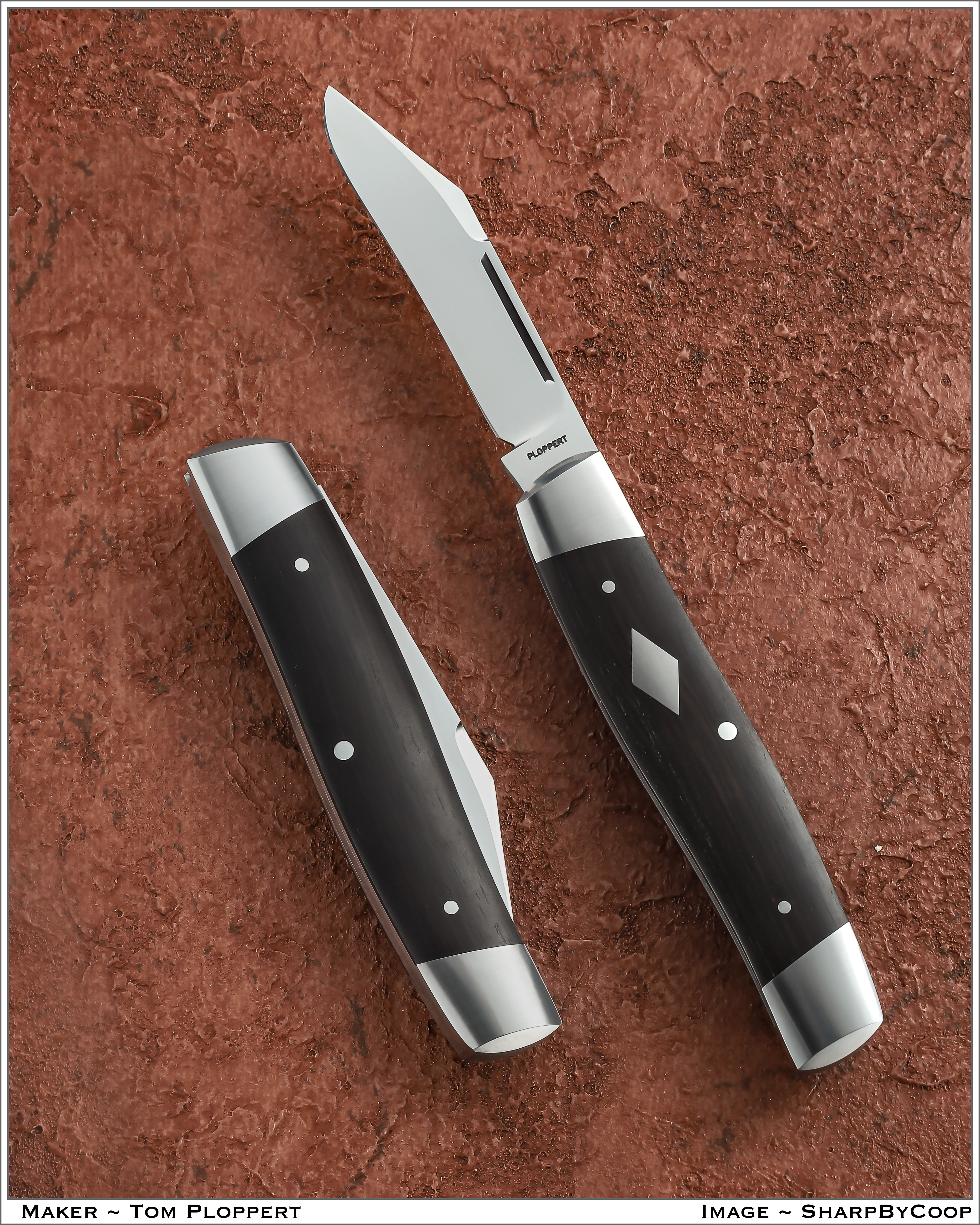 Tom Ploppert Custom Diamond Edge Cattle Knives Set with Display Case