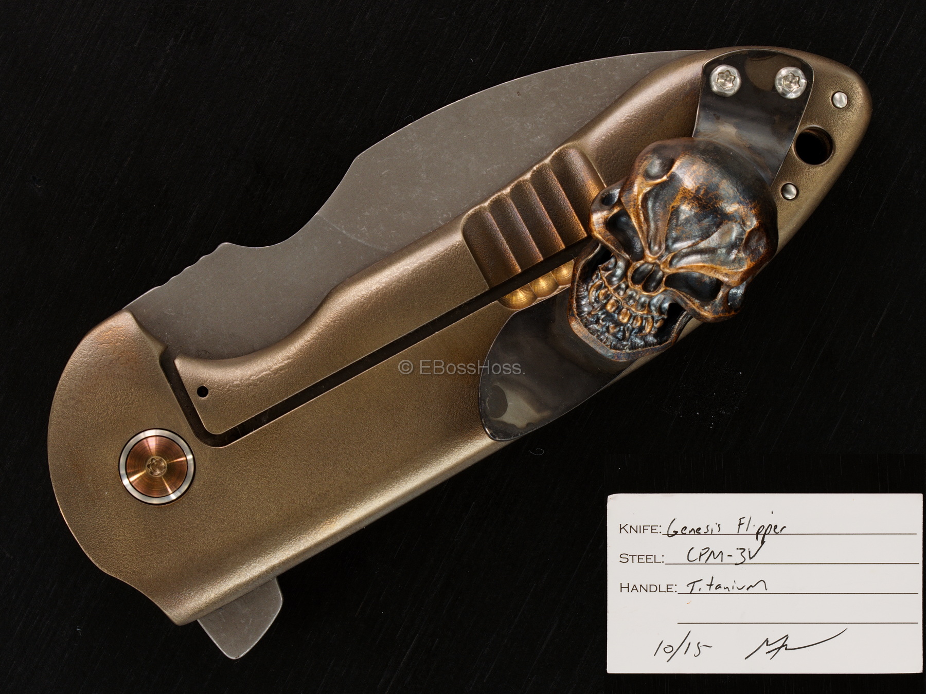 Michael Burch Custom Genesis Framelock Flipper - Steel Flame XXL Clip