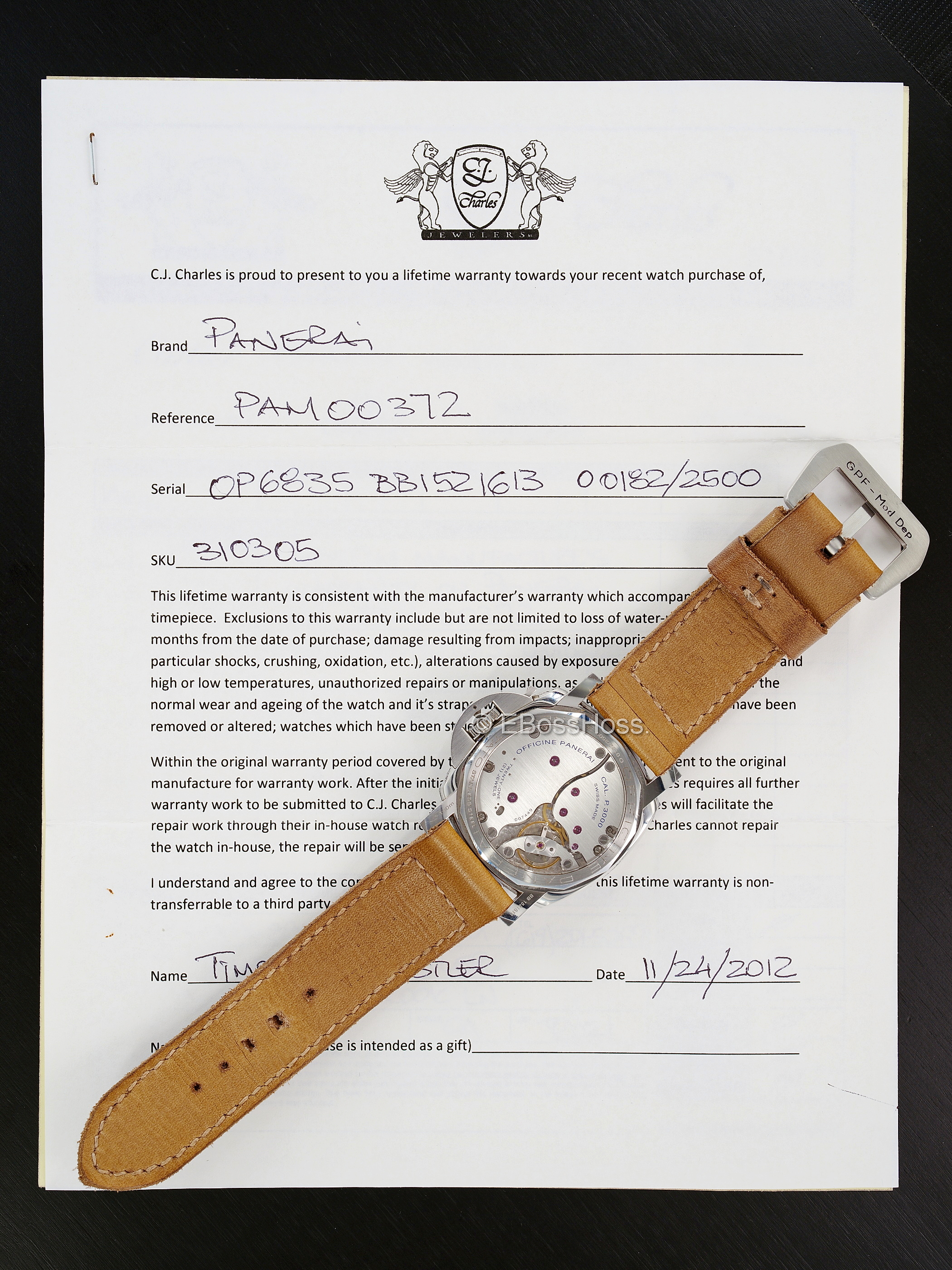 Paanerai PAM372 Luminor 1950 3 Days (PAM00372 PAM 372)