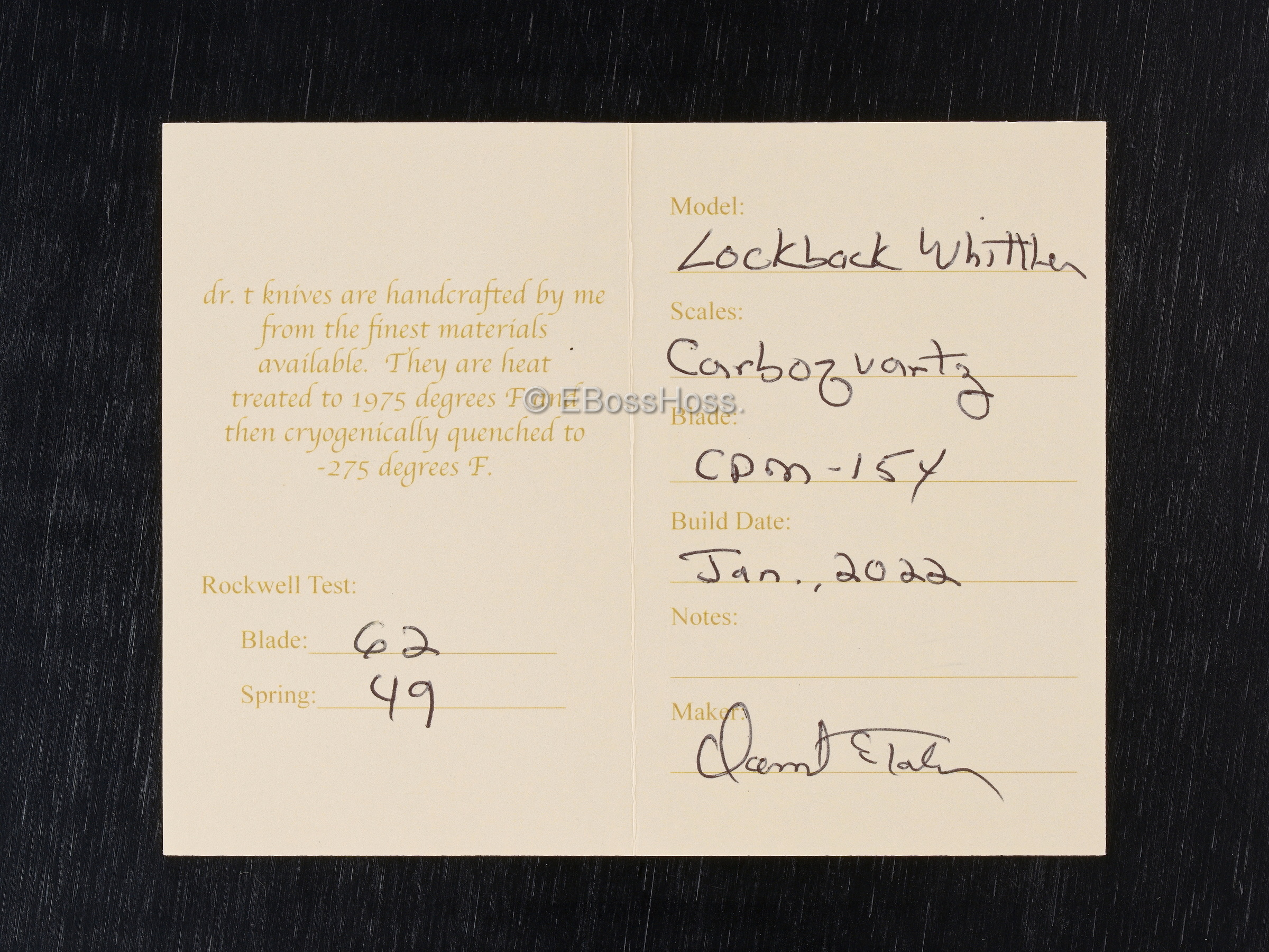 Dr T Knives / David Taber Custom Carboquartz Lockback Whittler