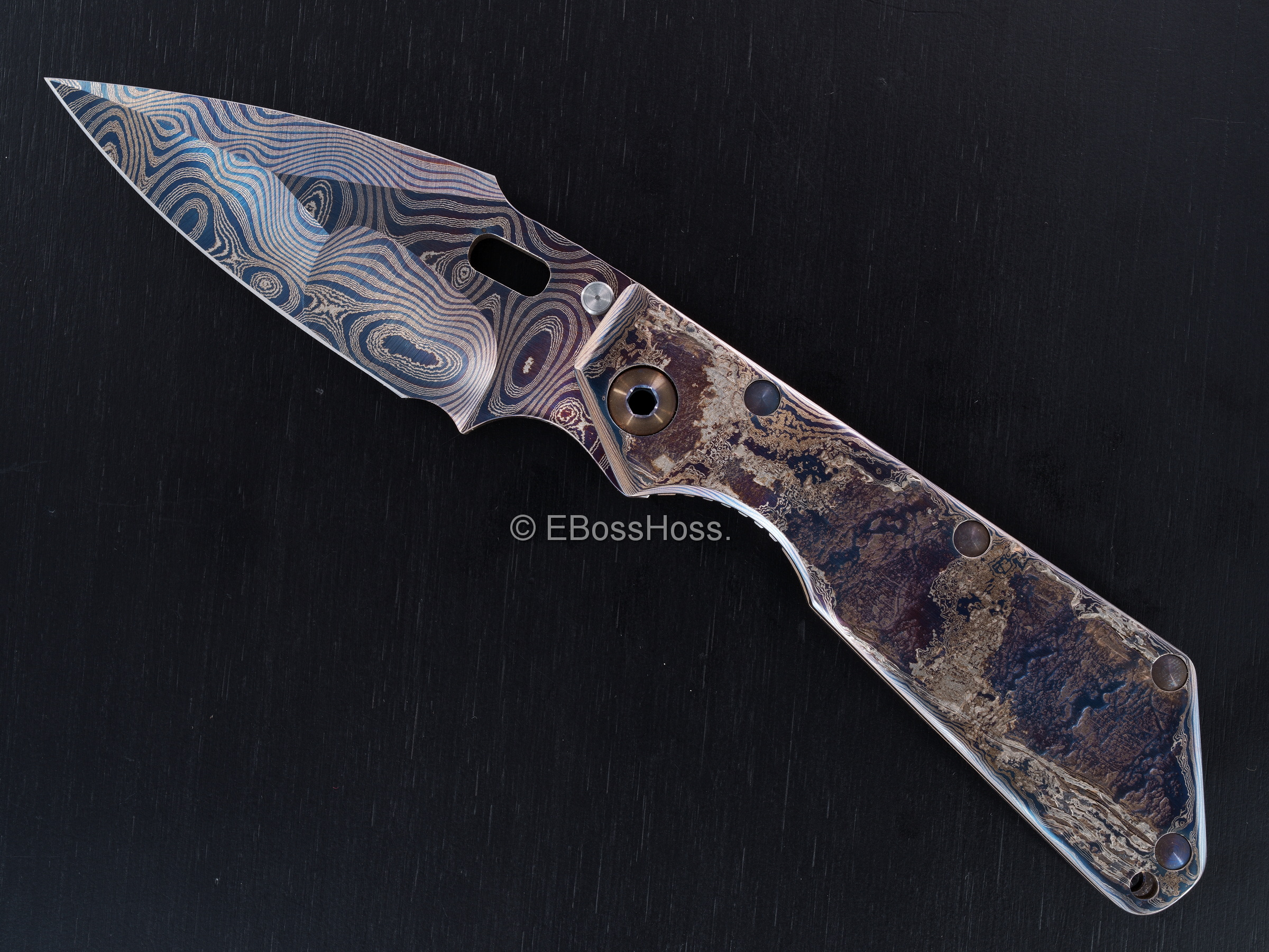 Mick Strider Custom (MSC) Cobalt-Damascus Nightmare SharkFin XL