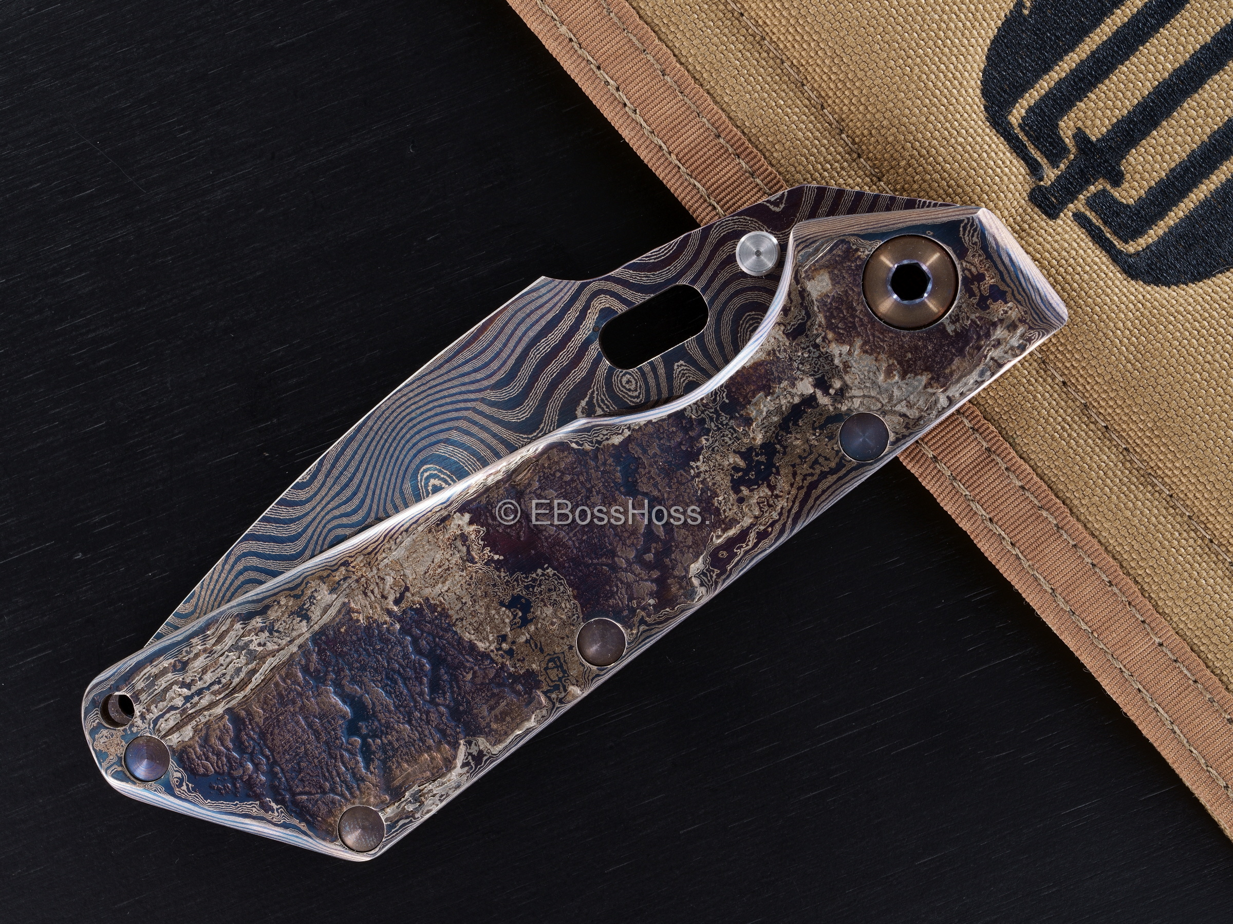 Mick Strider Custom (MSC) Cobalt-Damascus Nightmare SharkFin XL