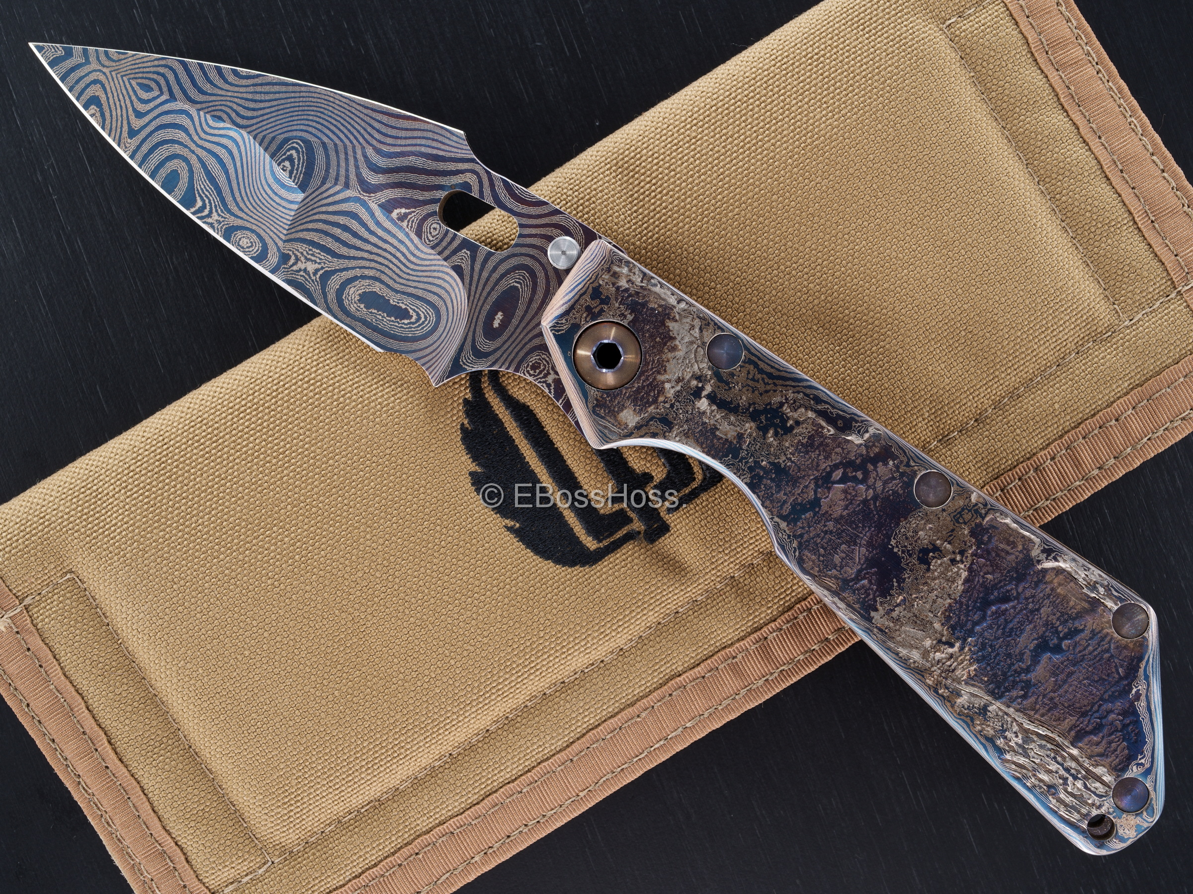 Mick Strider Custom (MSC) Cobalt-Damascus Nightmare SharkFin XL