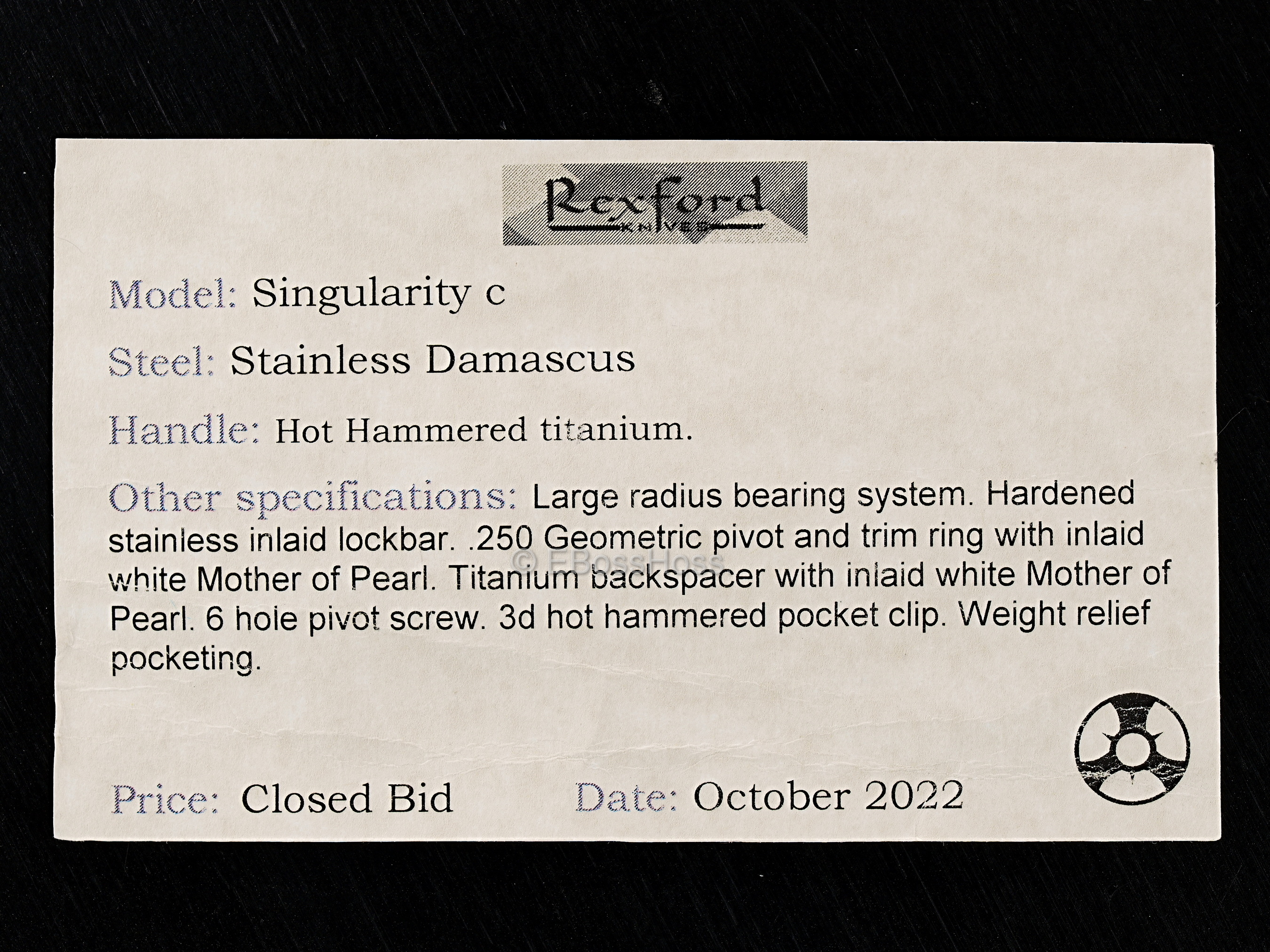 Todd Rexford Custom Hot Hammered Singularity C Flipper