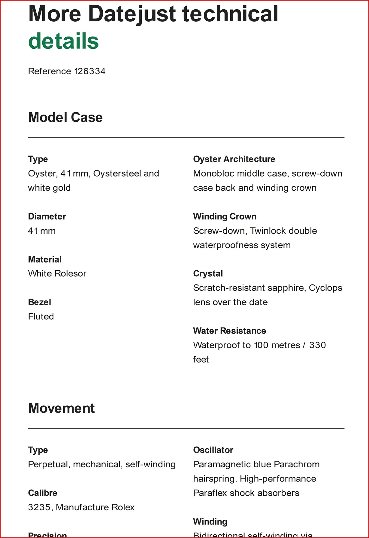 ROLEX Datejust 41 White Gold - Oystersteel - Ref. M126334