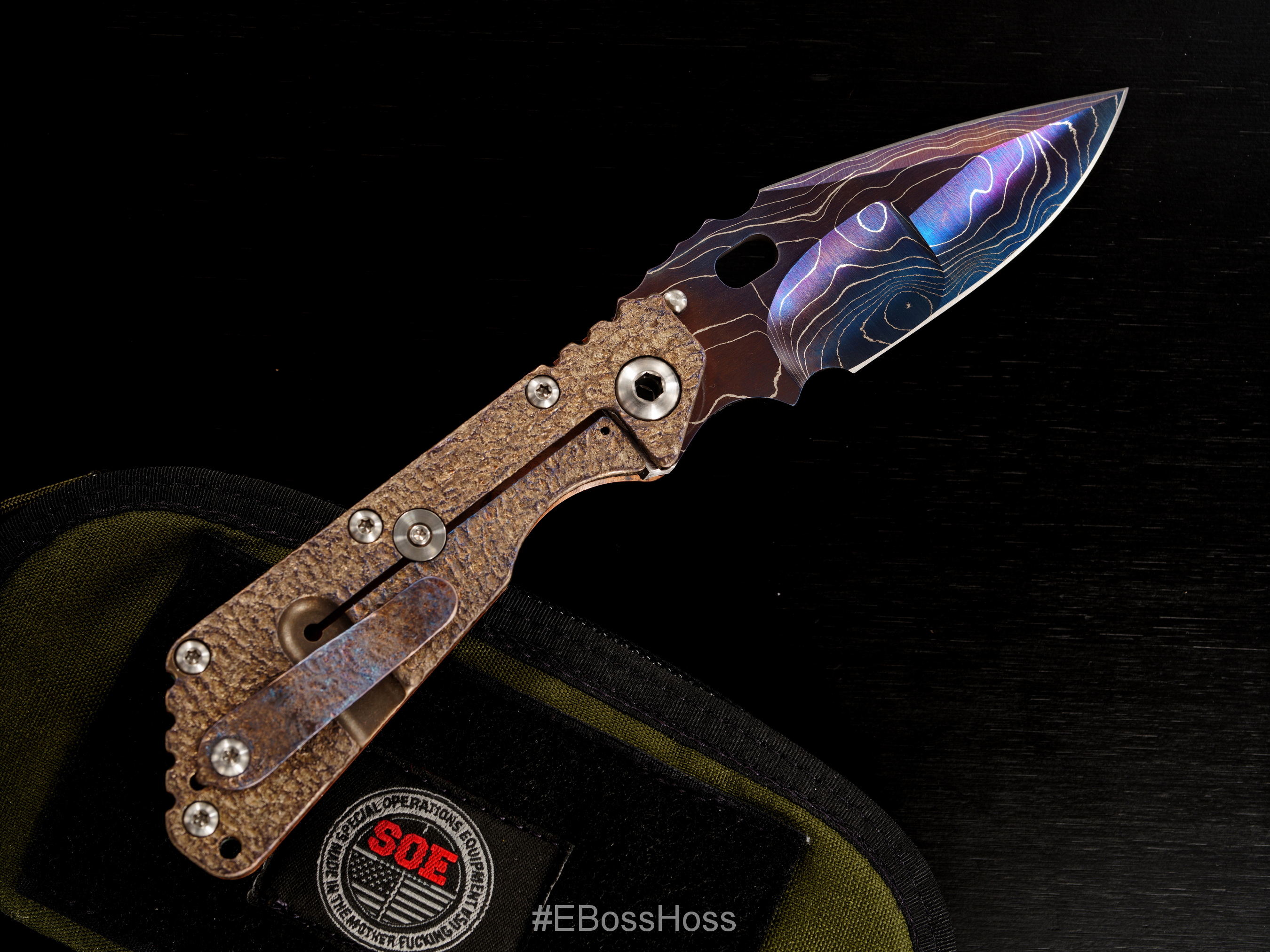 Mick Strider Custom (MSC) Copper Cobalt San-Mai Damascus Nightmare SMF