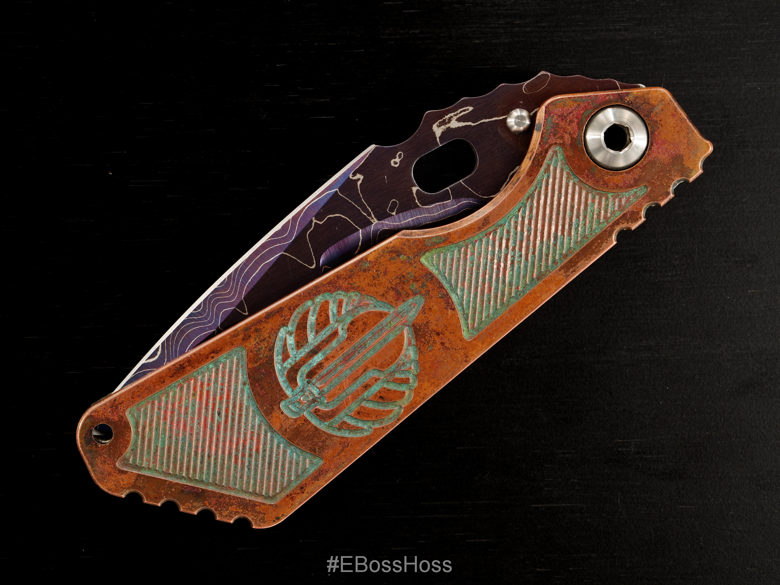 Mick Strider Custom (MSC) Copper Cobalt San-Mai Damascus Nightmare SMF