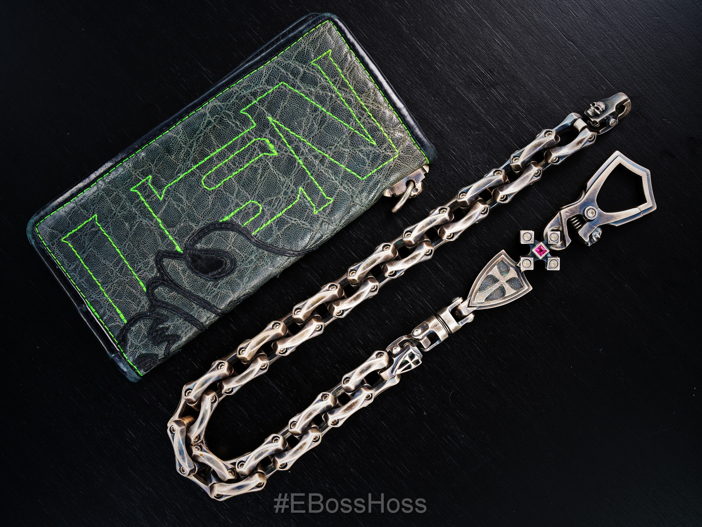 Steel Flame Sterling Silver Axe Link Motorcycle Wallet Chain and Wallet